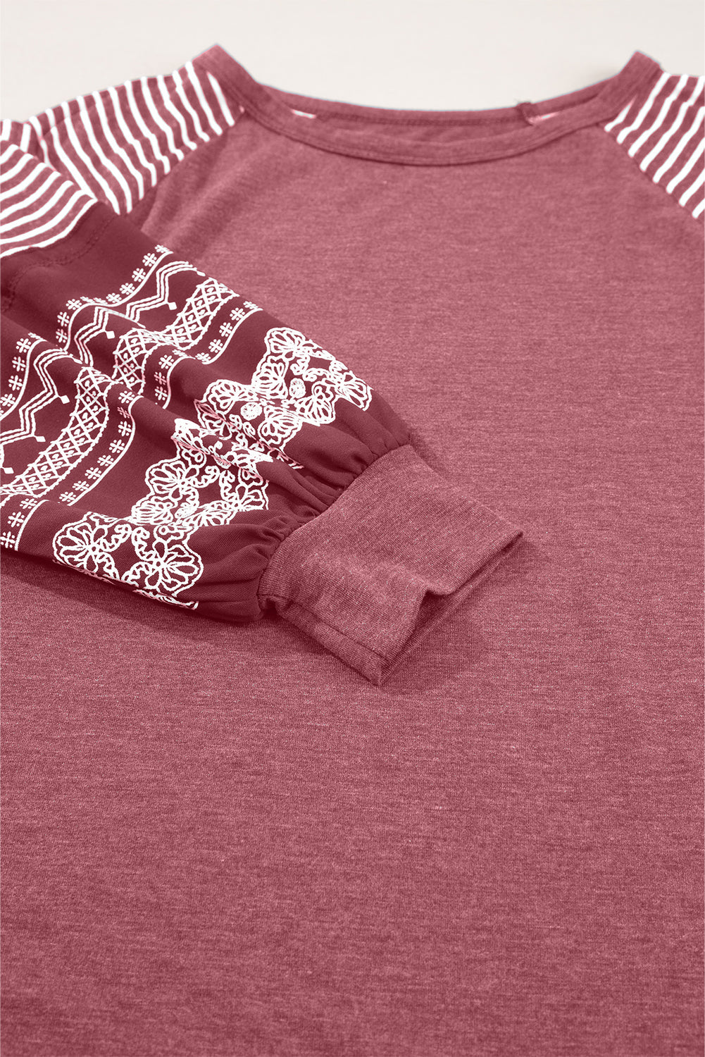 Gray Contrast Print Striped Raglan Long Sleeve Loose Top  Shop One Place