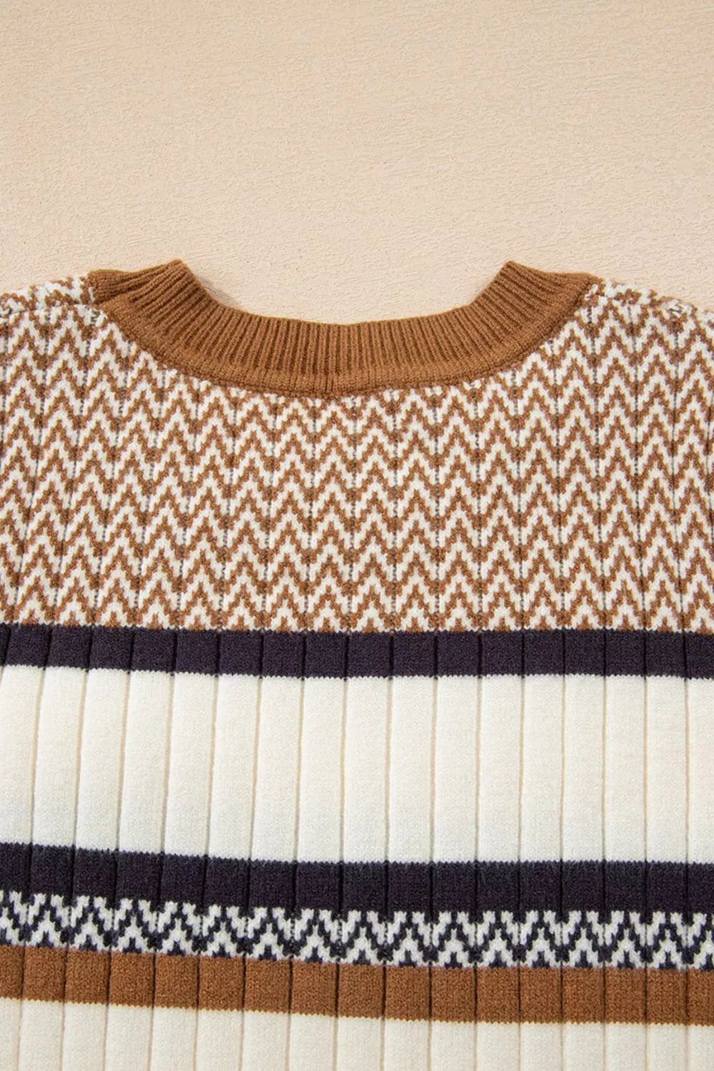 Stripe Stylish Pattern Knitted Ribbed Trim Slim Sweater  Shop One Place