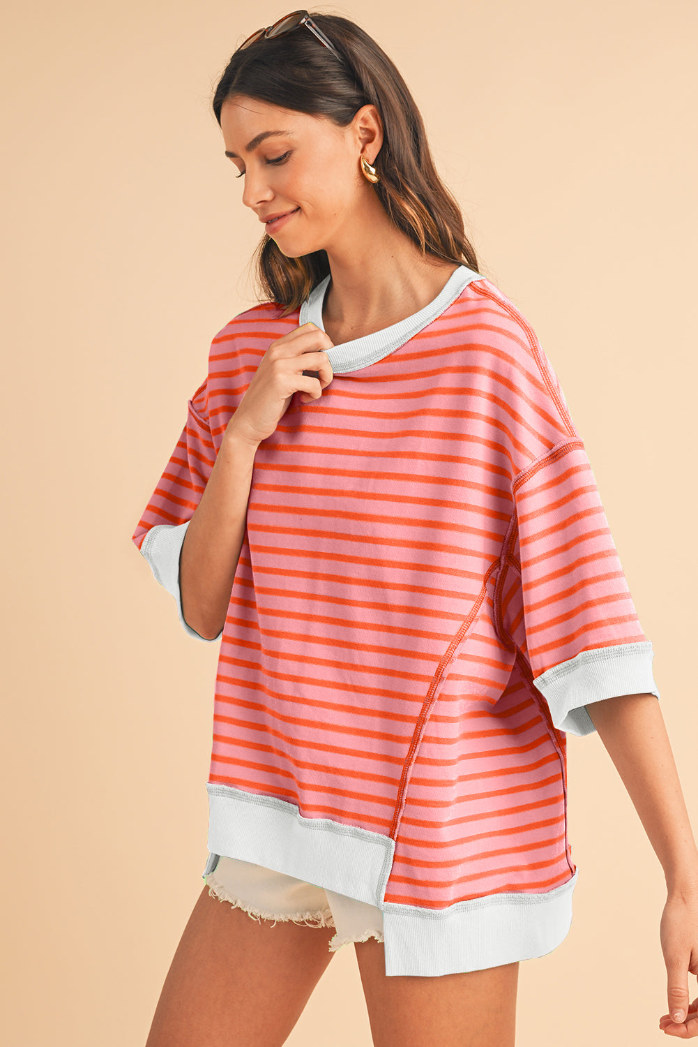 Stripe Colorblock Drop Sleeve Oversized T Shirt