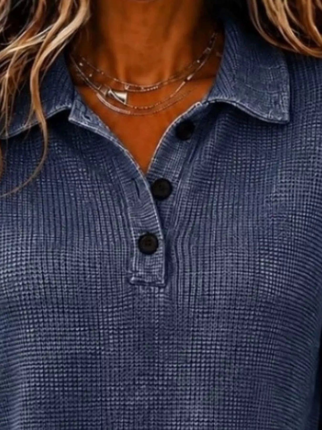 Full Size Waffle Knit Dropped Shoulder Polo Top Plus Size  Shop One Place