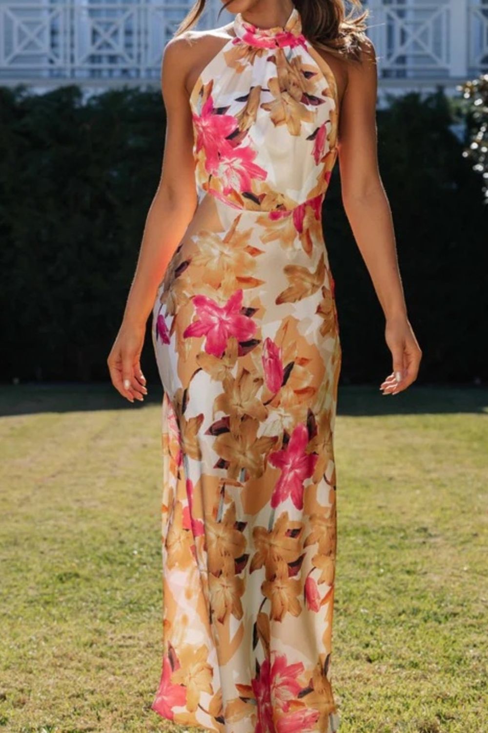 Floral Print Halter Neck Maxi Dress  Shop One Place