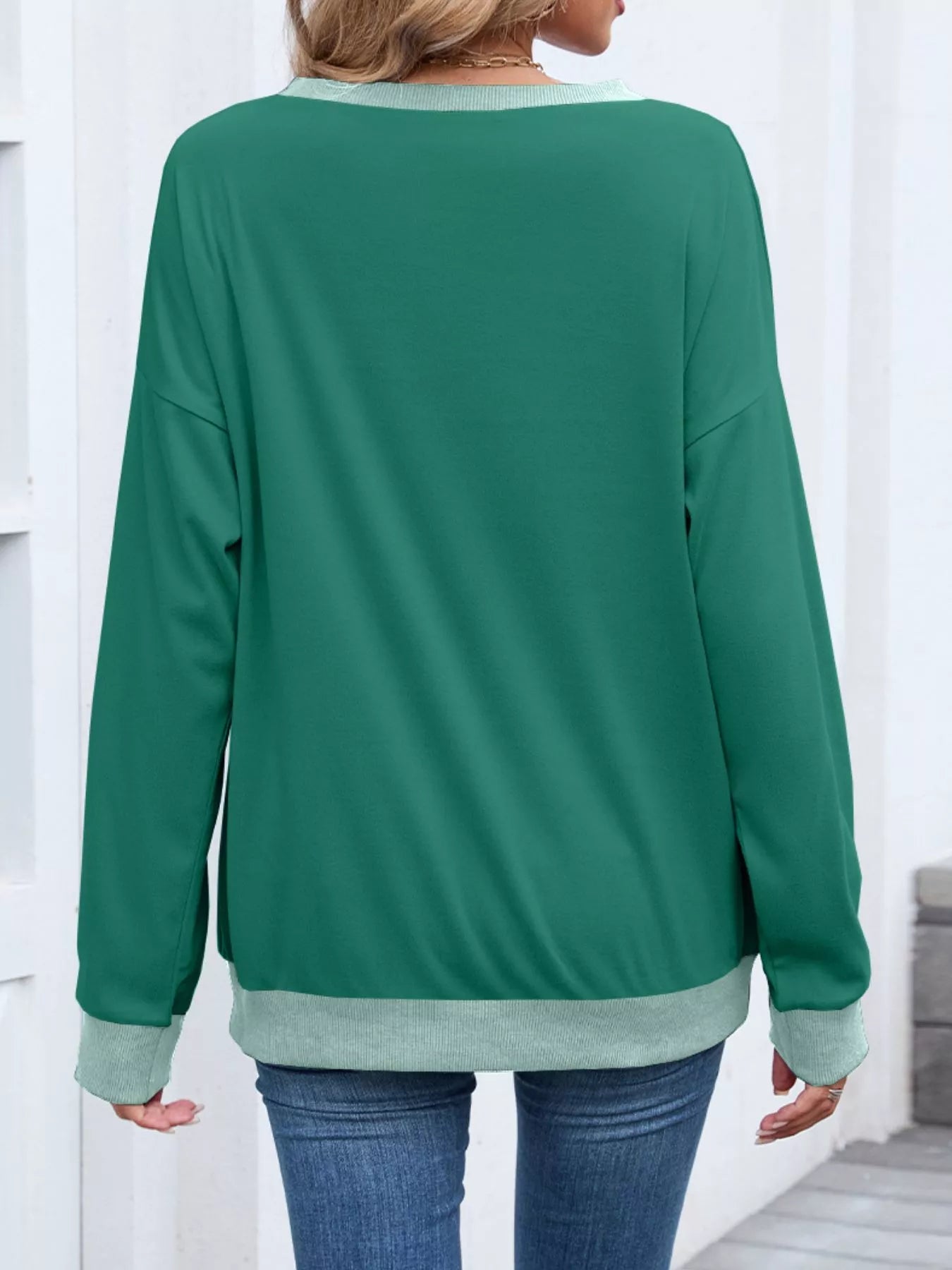 Contrast Trim Long Sleeve Sweatshirt  Shop One Place