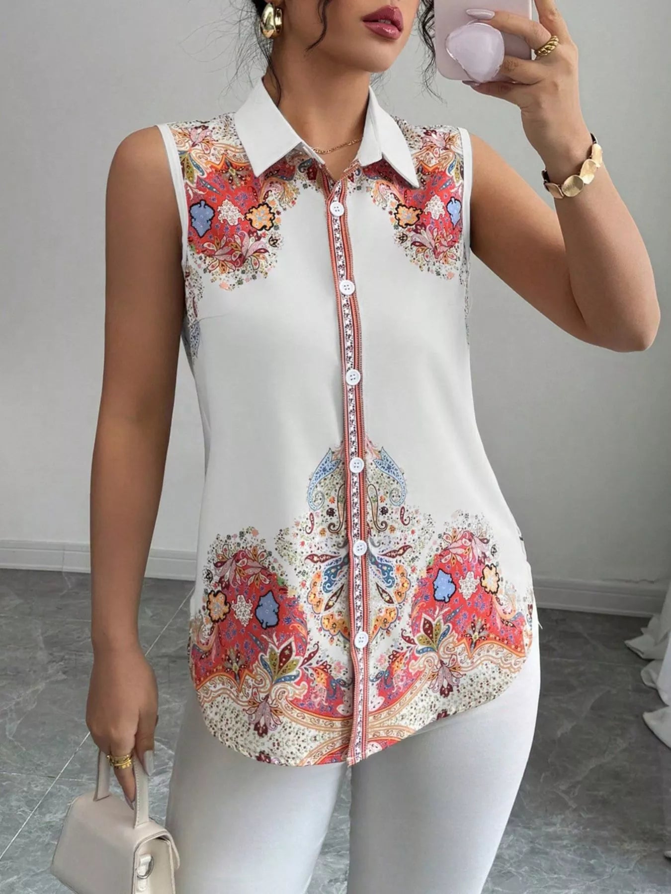 Button Up Sleeveless Shirt  Shop One Place