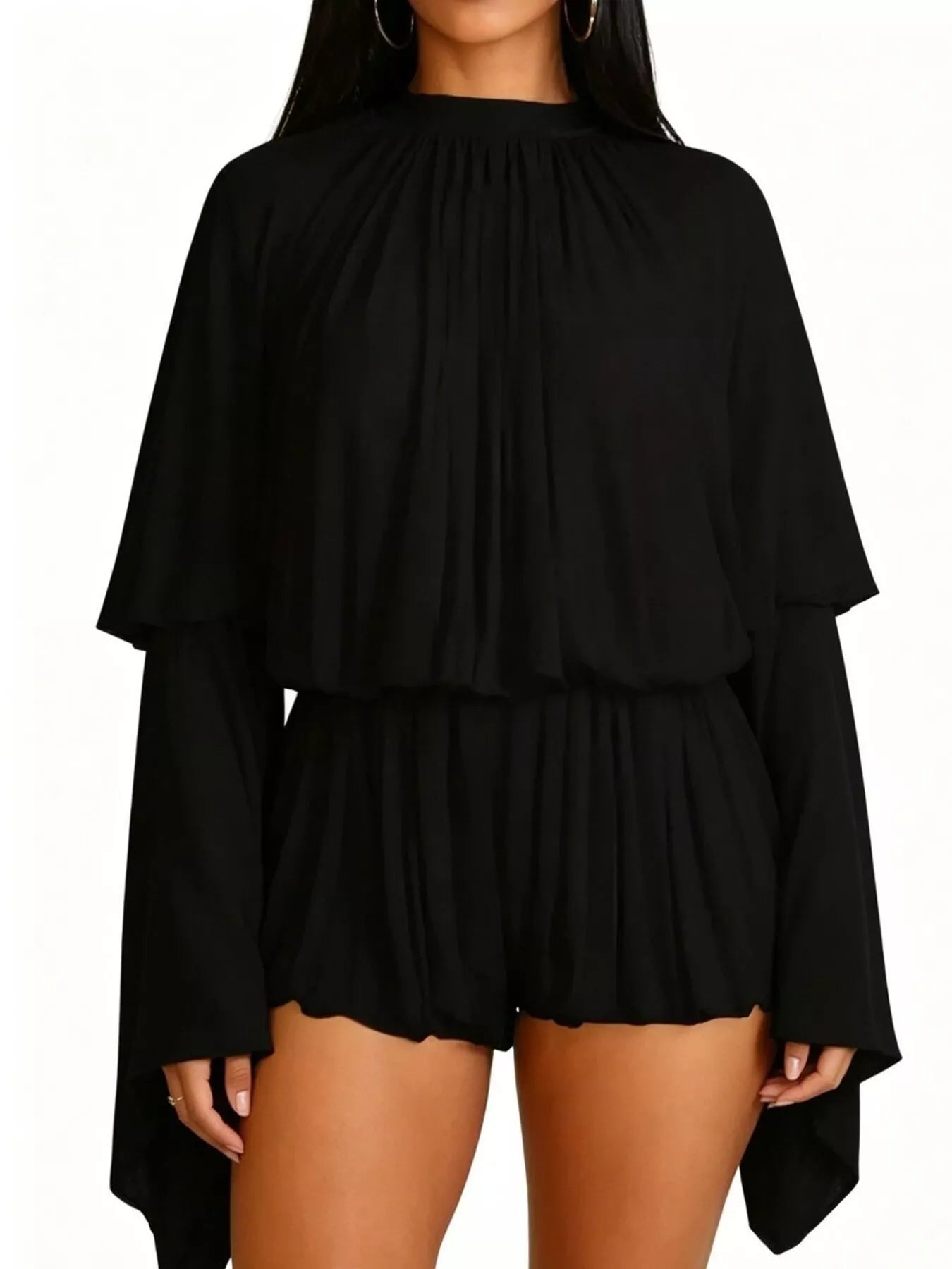 Pleated Long Sleeve Top and Skirt Set  Shop One Place
