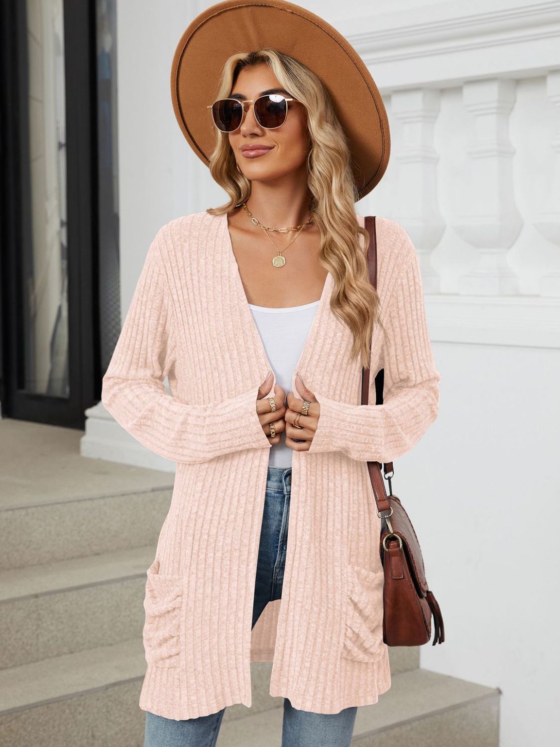 Pocketed Open Front Long Sleeve Cardigan  Shop One Place