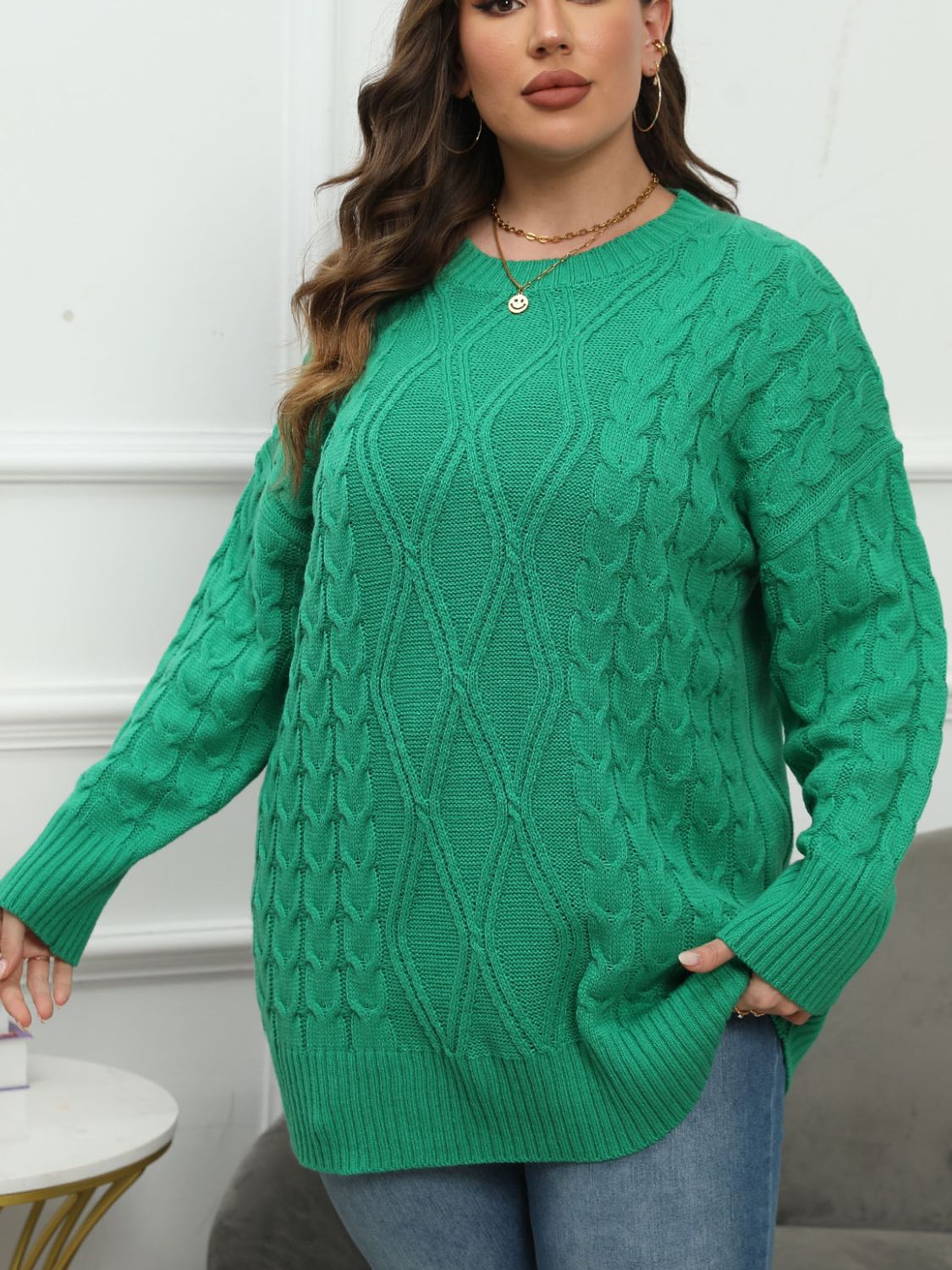 Plus Size Round Neck Long Sleeve Sweater  Shop One Place