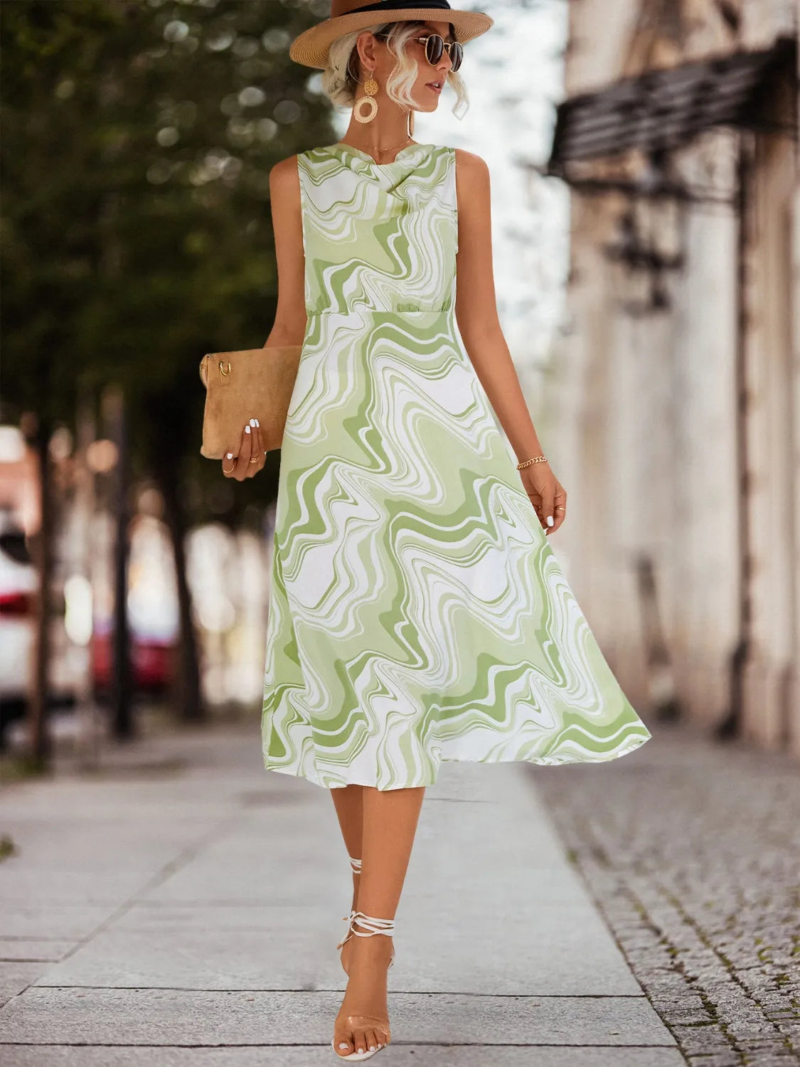 Printed Sleeveless Midi Dress  Shop One Place