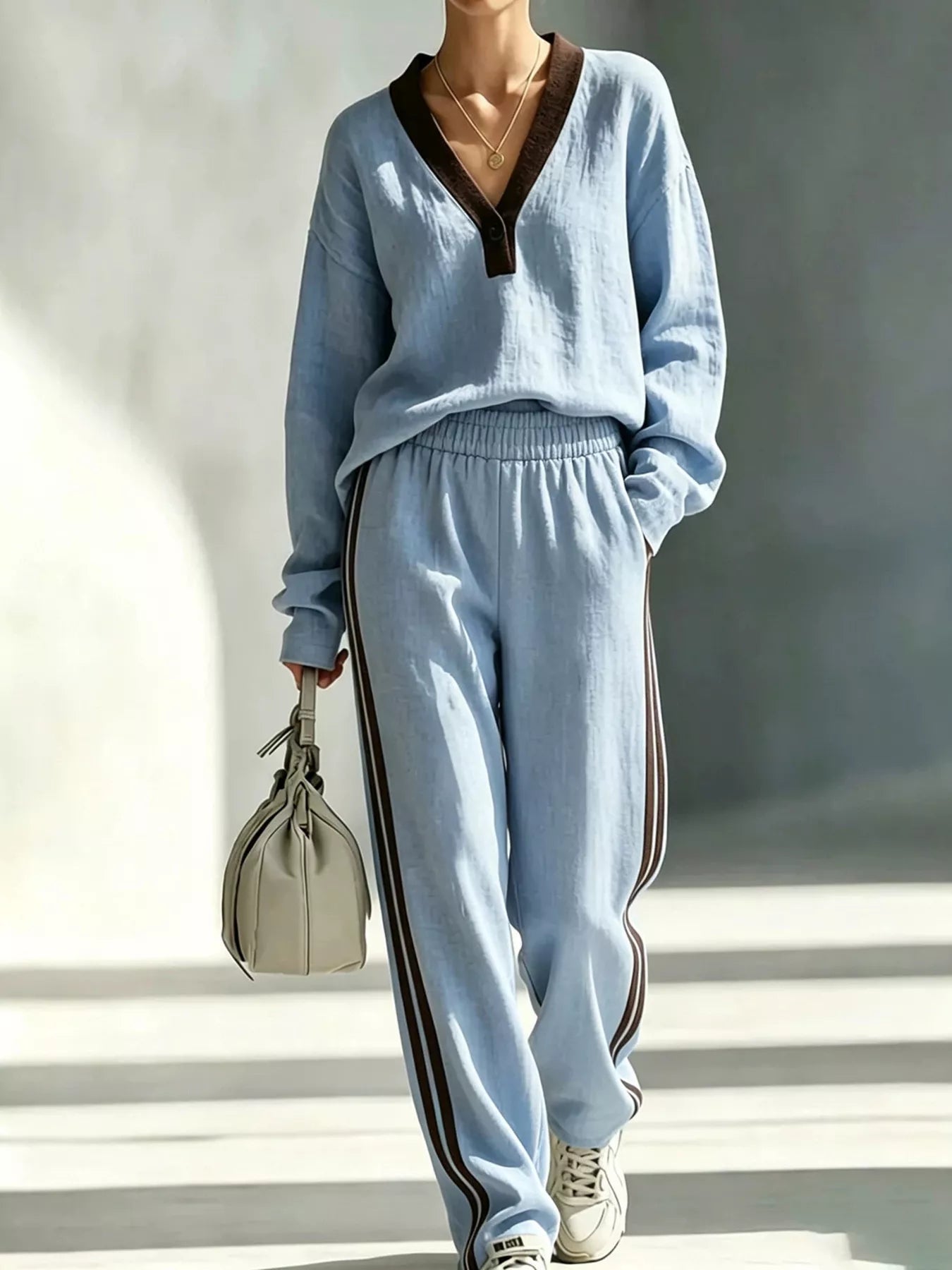 Long Sleeve Top and Side-Striped Joggers Set  Shop One Place