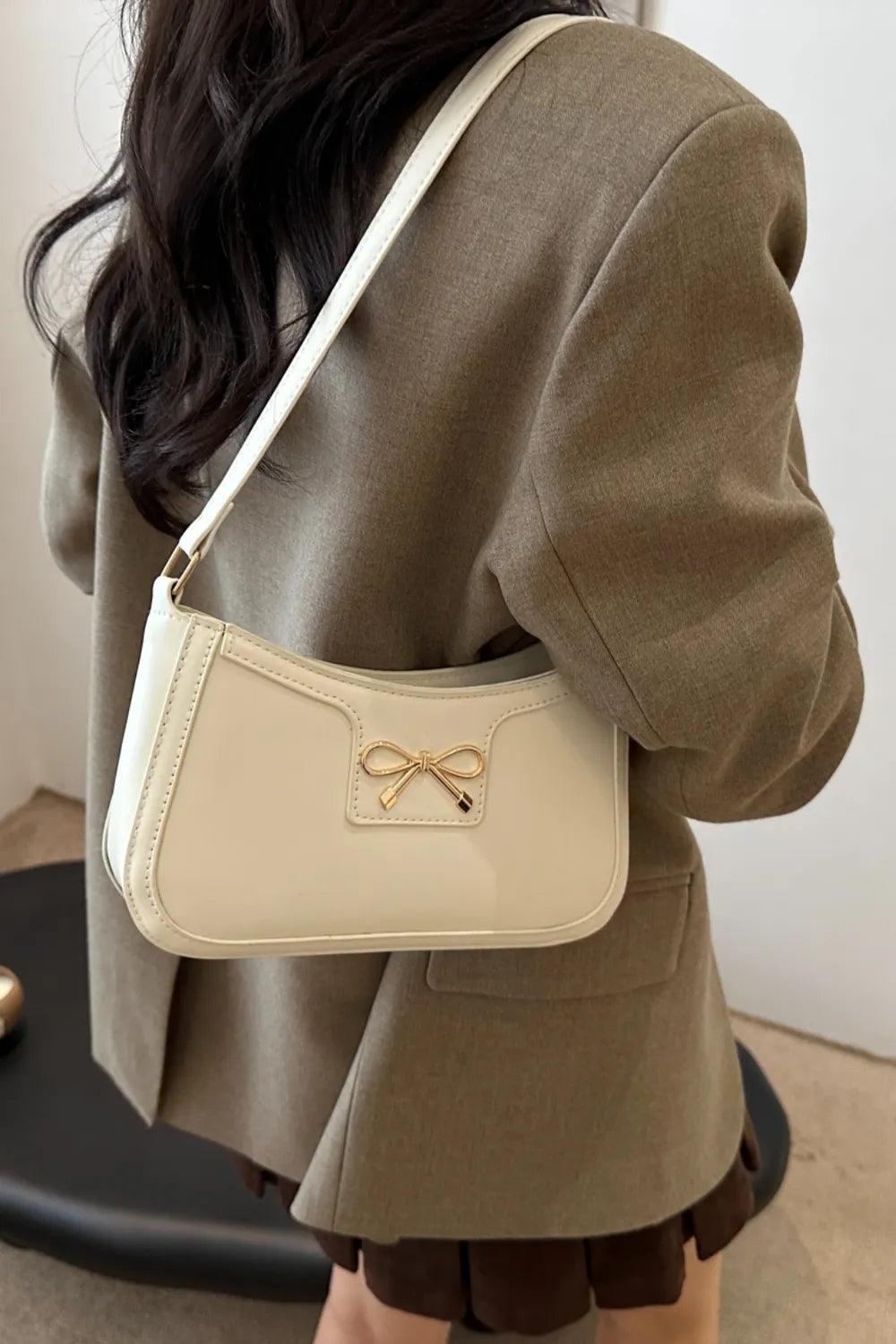 Bow Trim PU Leather Shoulder Bag  Shop One Place