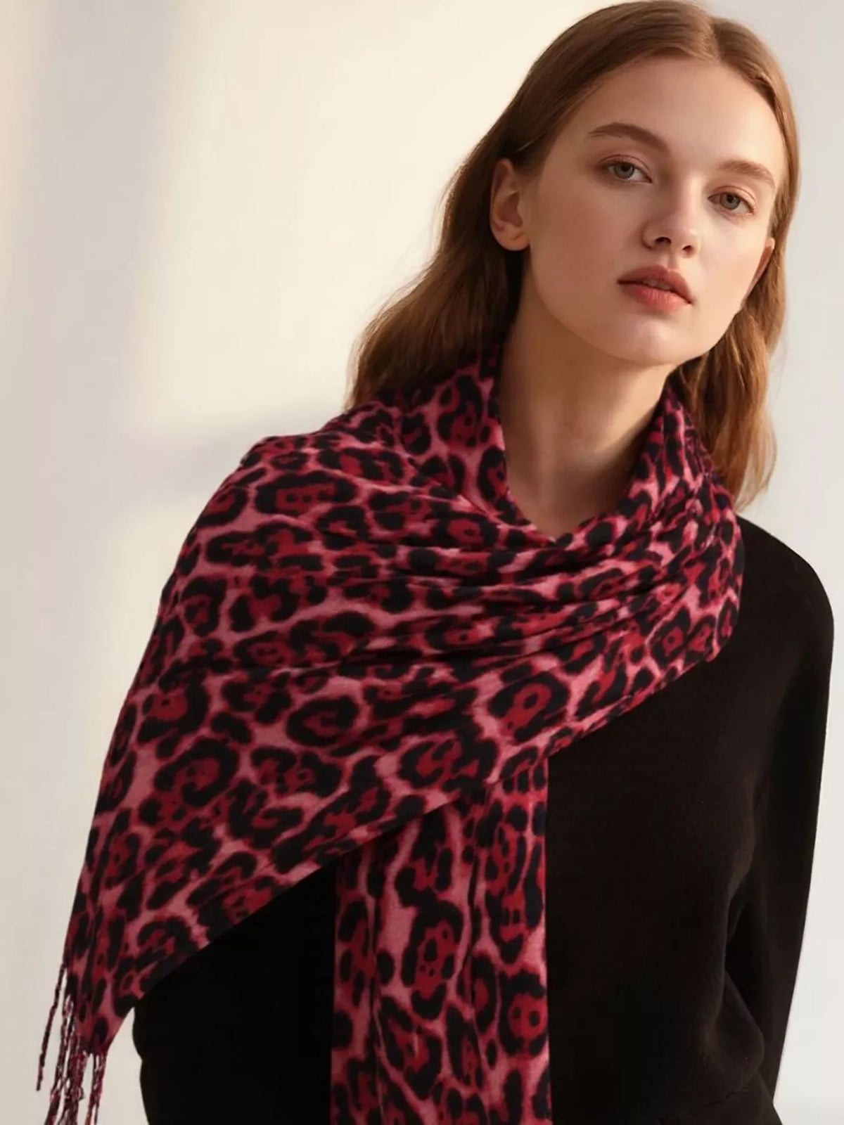 Leopard Print Fringe Scarf – view 3