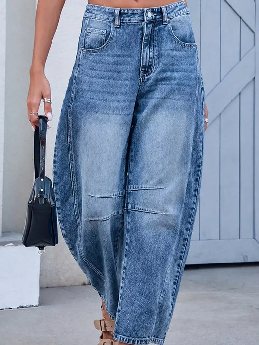 Women's High-Waist Barrel-Leg Jeans