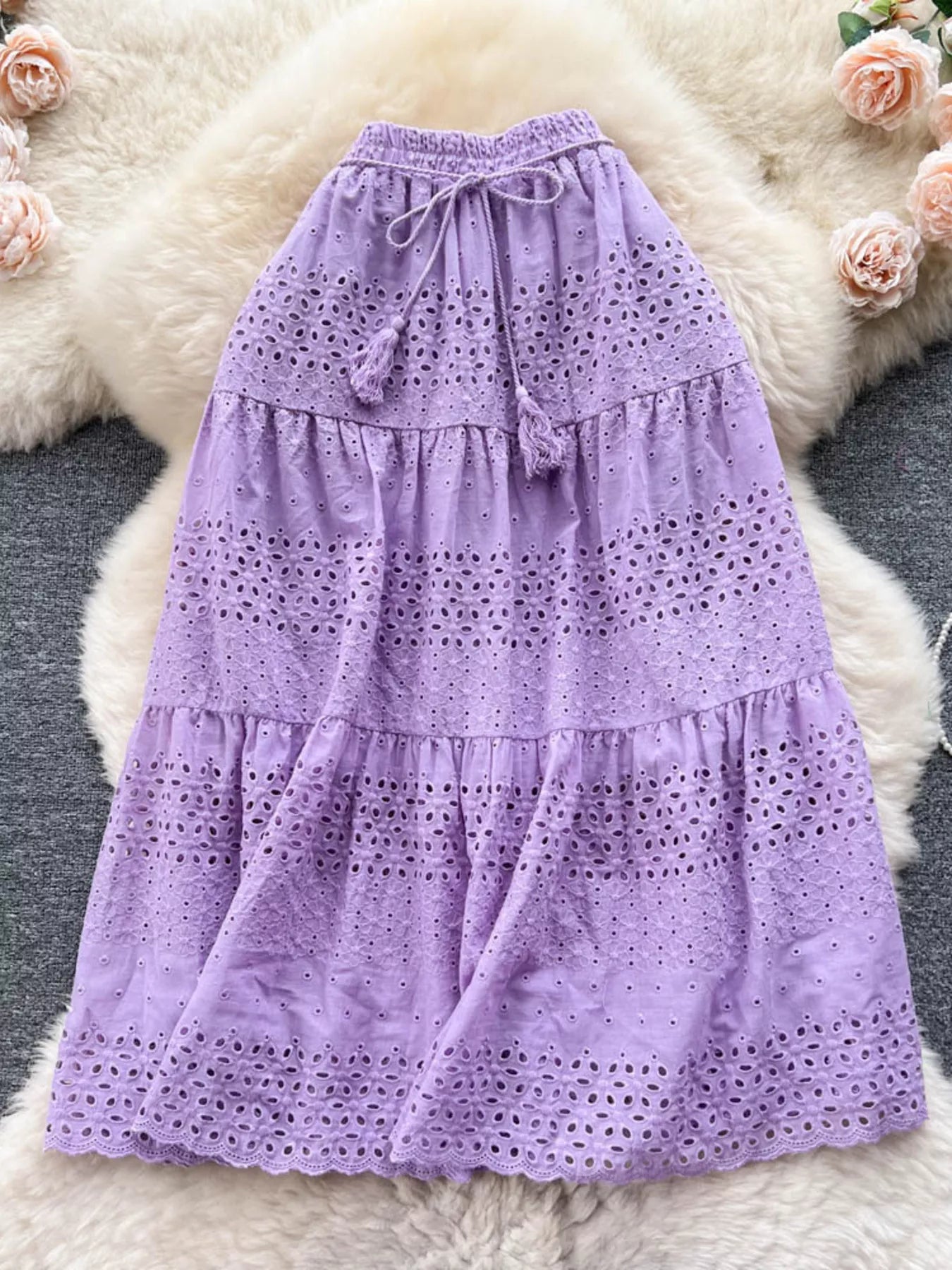 Eyelet Tiered Maxi Skirt  Shop One Place