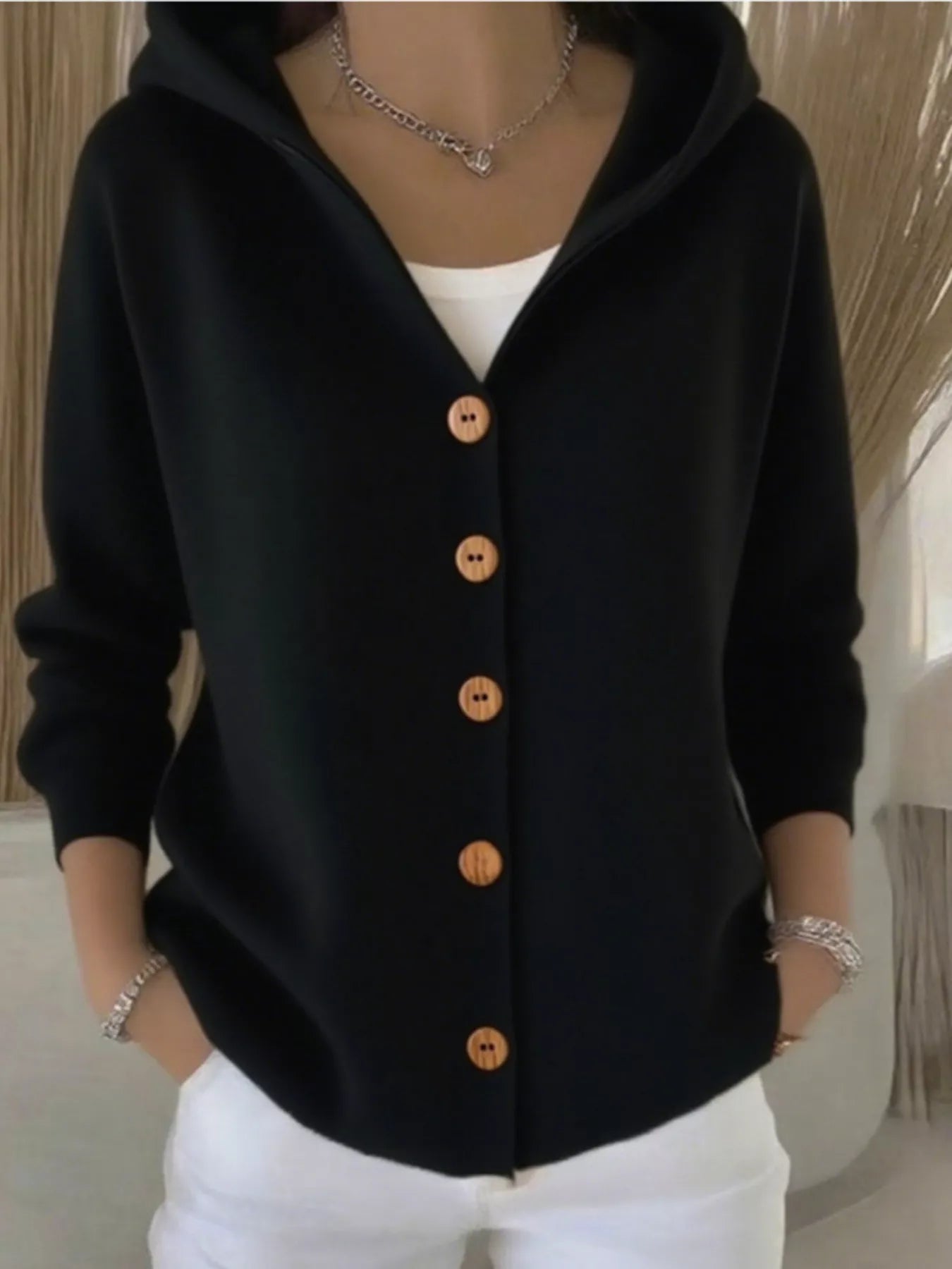 Full Size Hooded Button-Front Soft Knit Cardigan Plus Size  Shop One Place