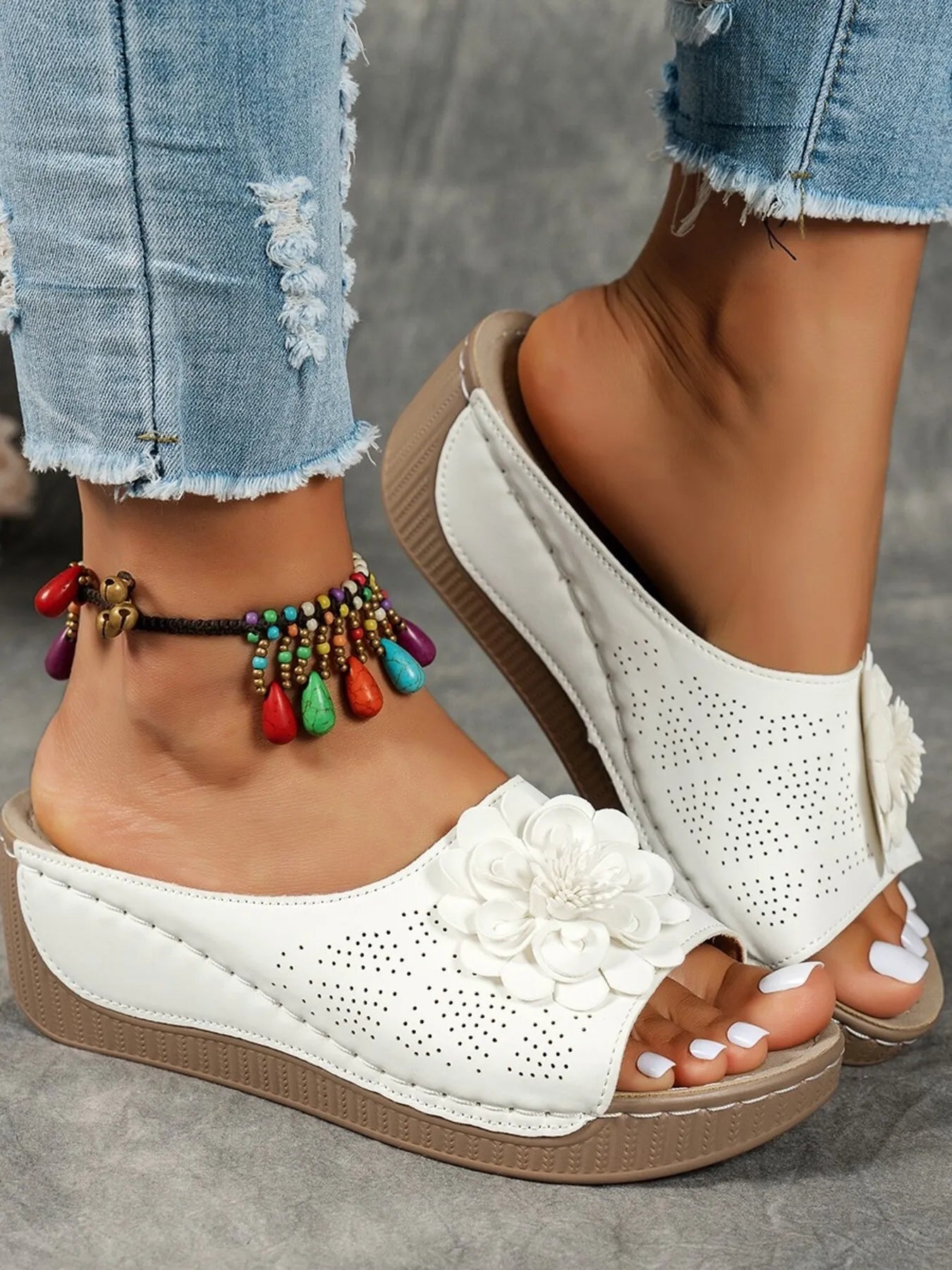 Flower Peep Toe Wedge Sandals  Shop One Place