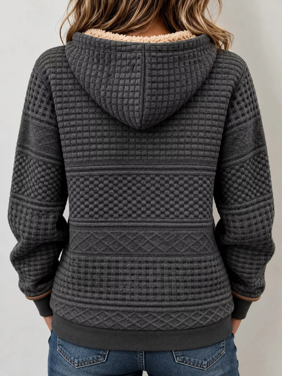 Women's Half-Zip Textured Hoodie with Pockets – view 2