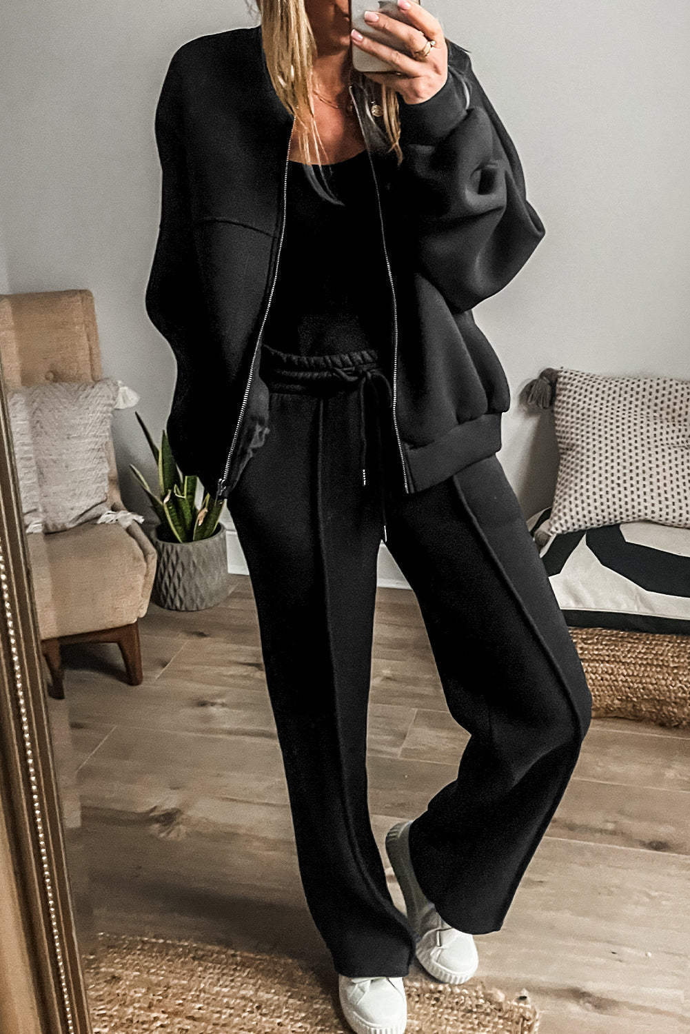 Apricot Seamed Zipper Jacket and Drawstring Waist Pants Set  Shop One Place