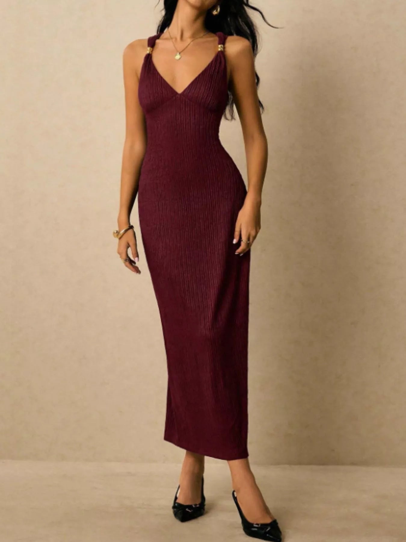 Sleeveless Ribbed Knit Midi Dress  Shop One Place