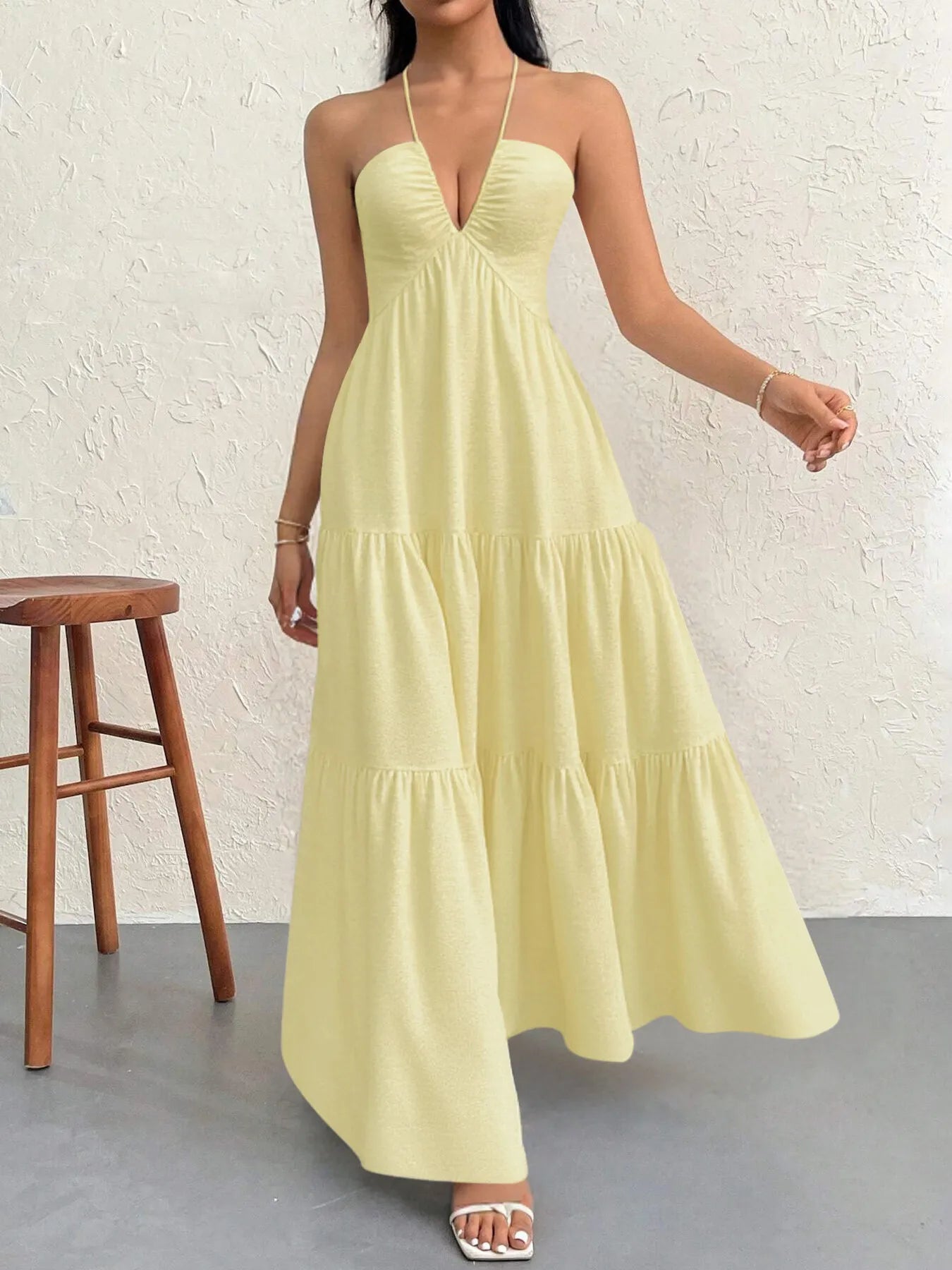 Halter Neck Tiered Maxi Dress  Shop One Place