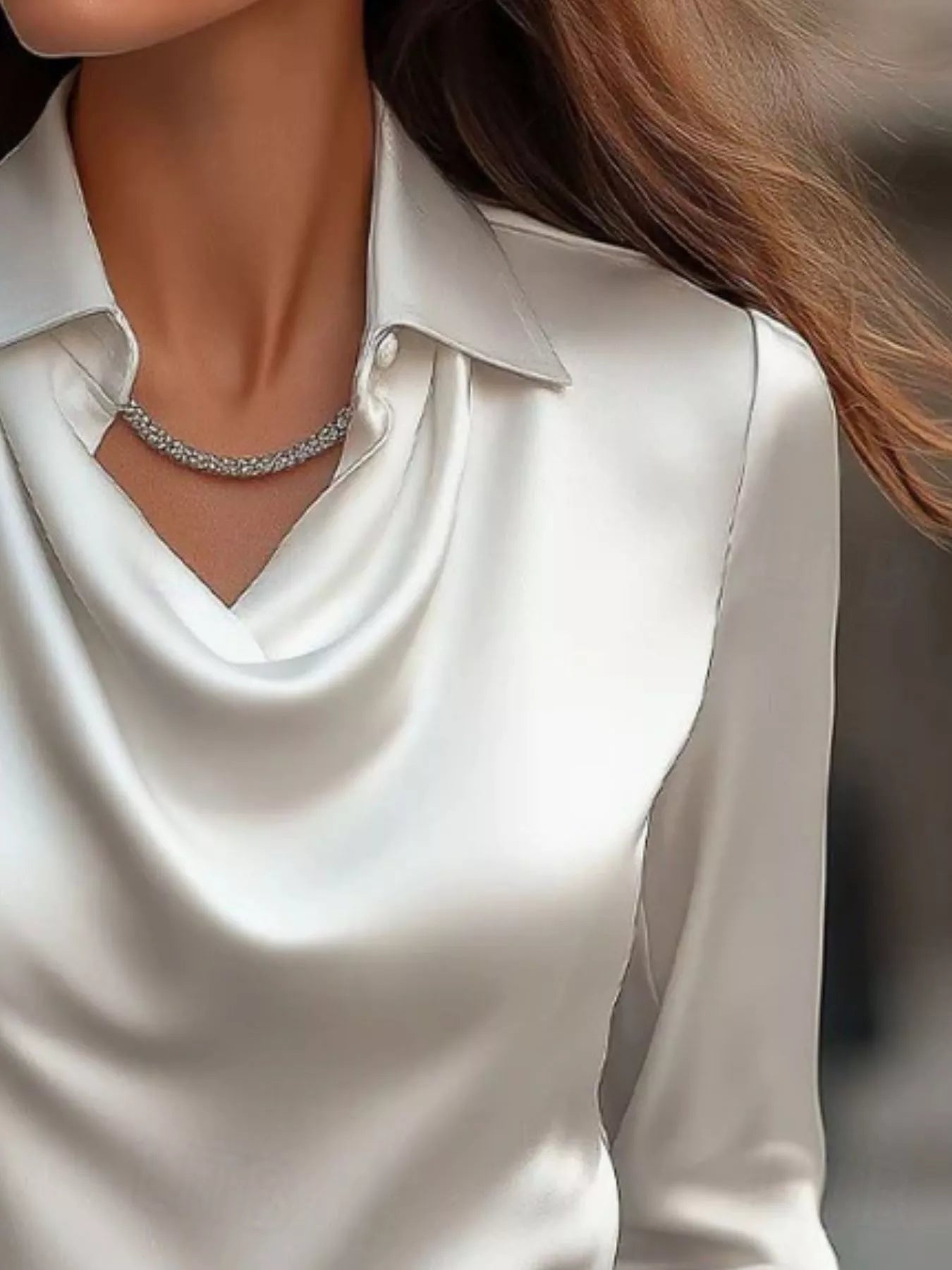 Ruched Long Sleeve Drape Collar Blouse  Shop One Place