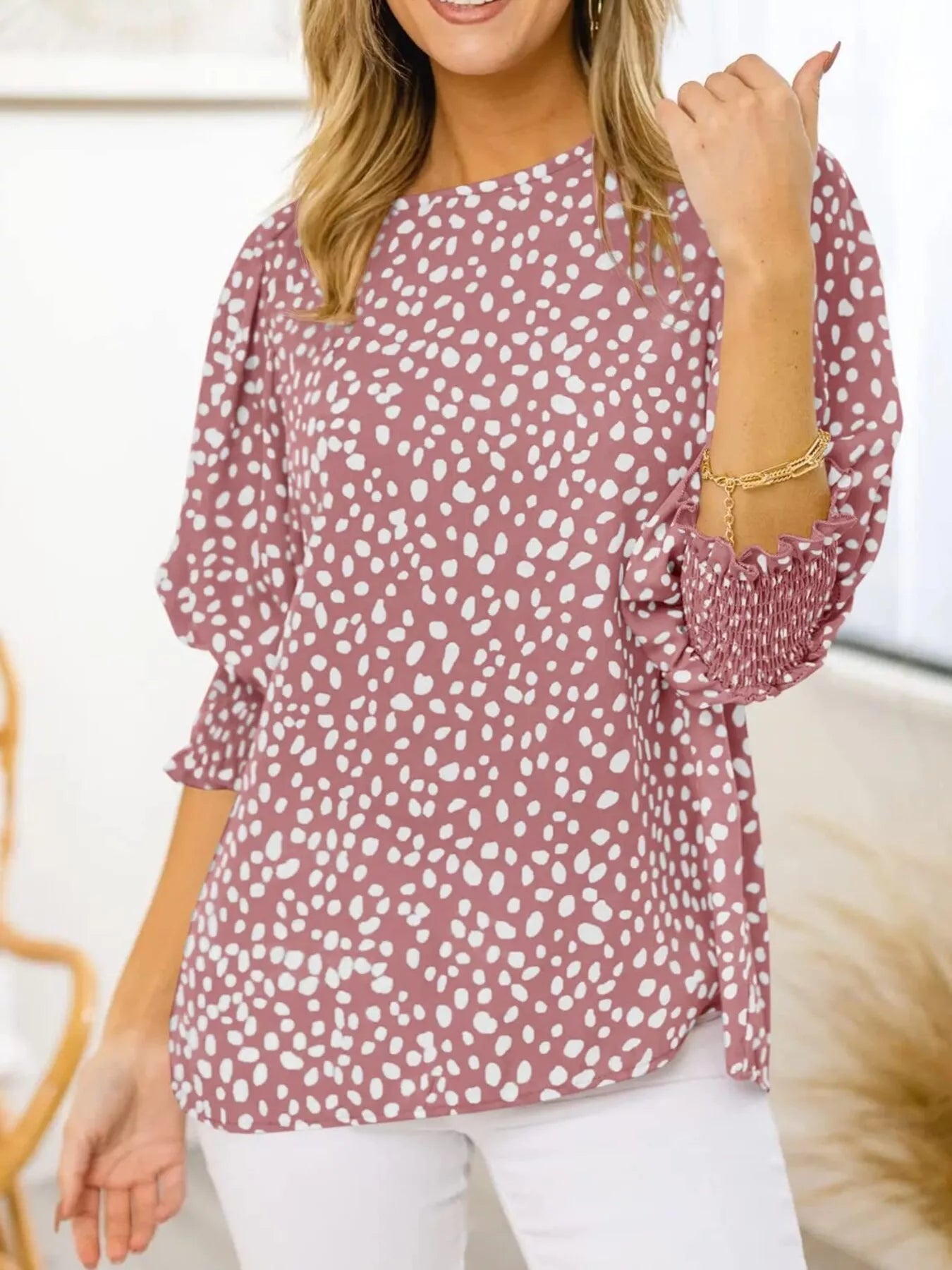 Animal Print Half Sleeve Blouse  Shop One Place