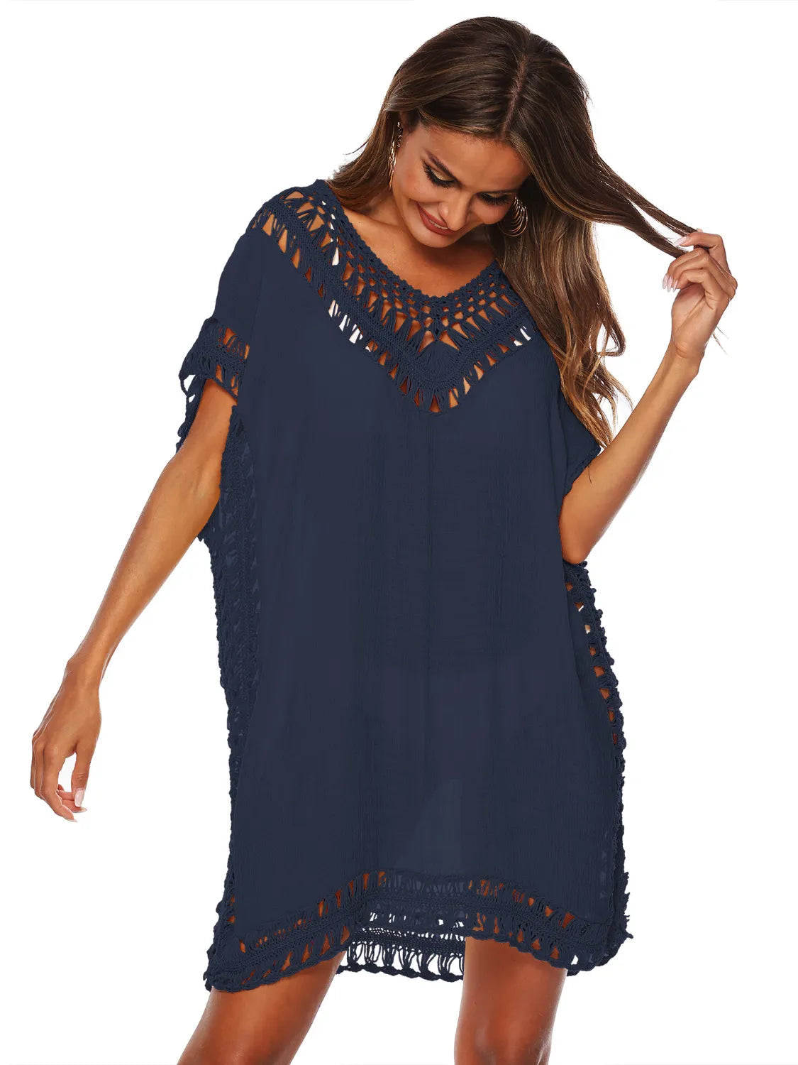 Bohemian Crochet Trim Beach Cover Up Dress  Shop One Place