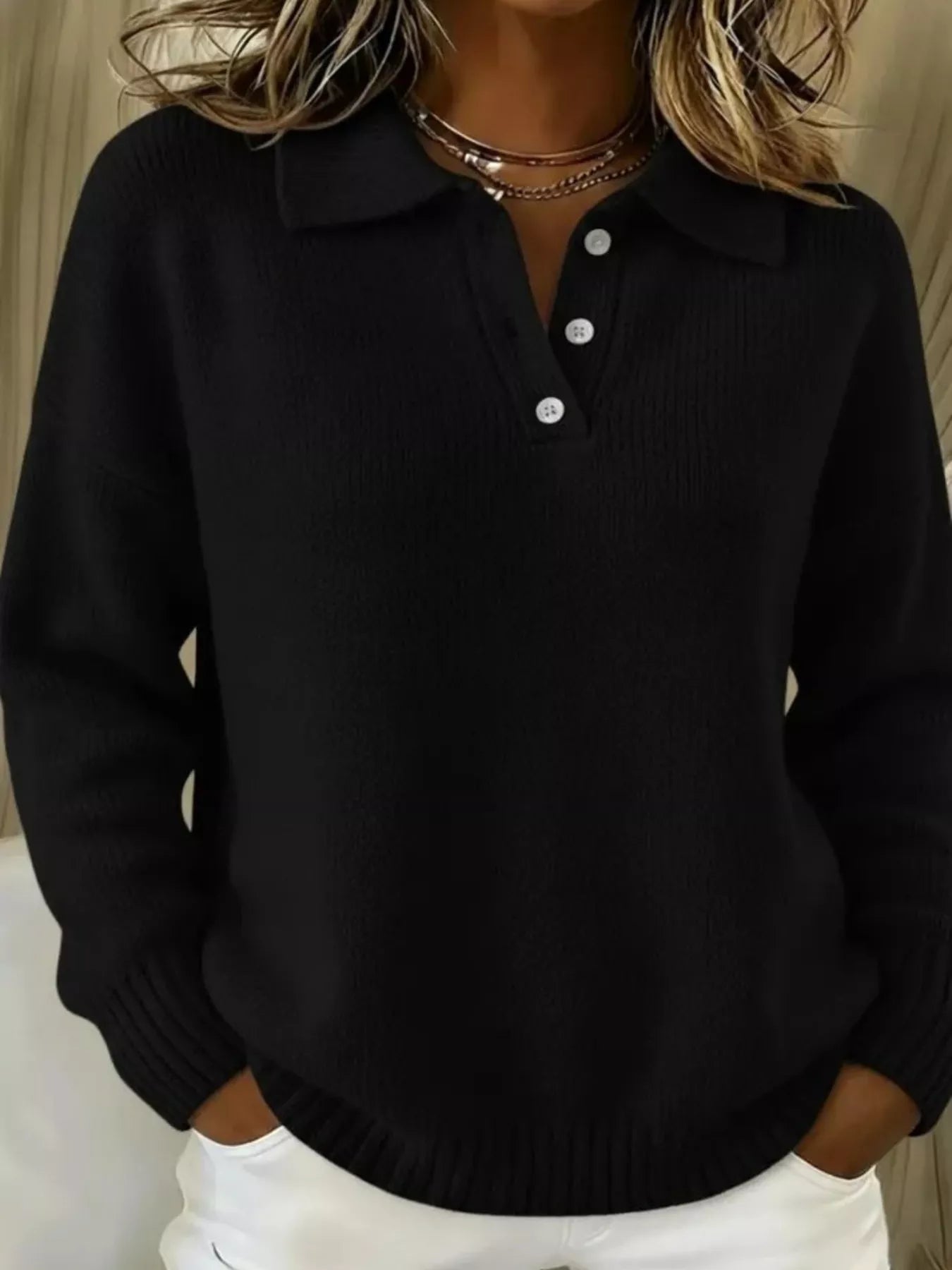 Full Size Button Detail Dropped Shoulder Sweater Plus Size  Shop One Place