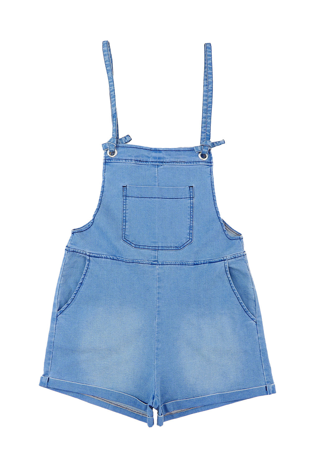 Sky Blue Grommet Tie Straps Casual Denim Shorts Overalls