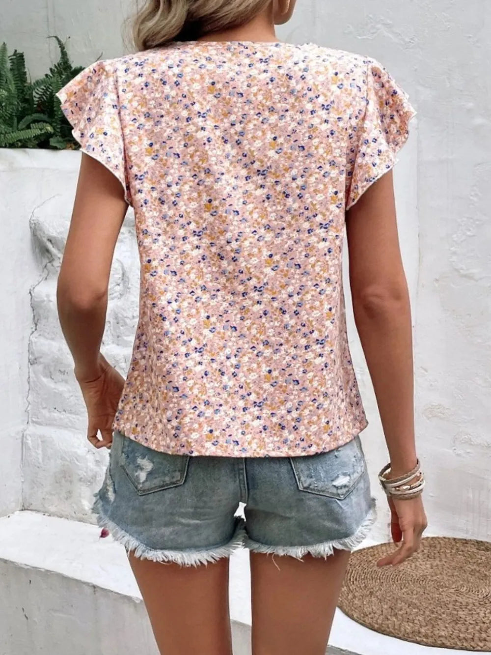 Ditsy Floral Round Neck Cap Sleeve Top  Shop One Place