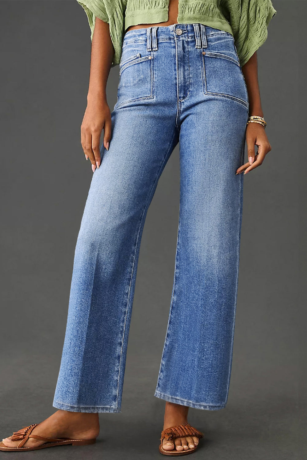 Beau Blue Loose Straight Leg Cropped High Waist Jeans  Shop One Place