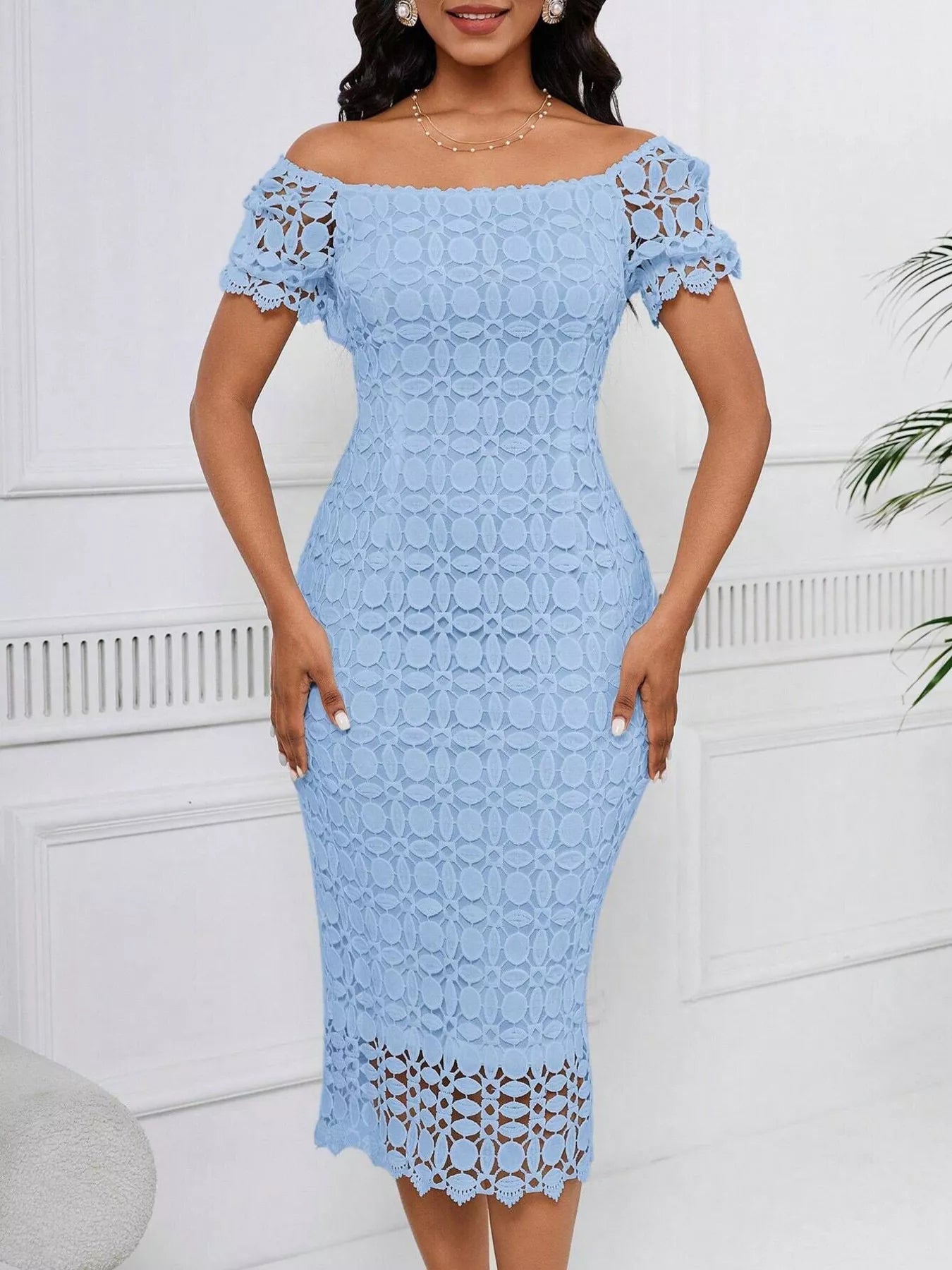 Lace Short Sleeve Midi Dress  Shop One Place