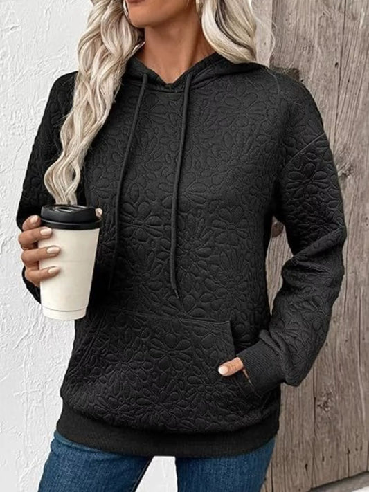 Women's Floral Embossed Drawstring Hoodie