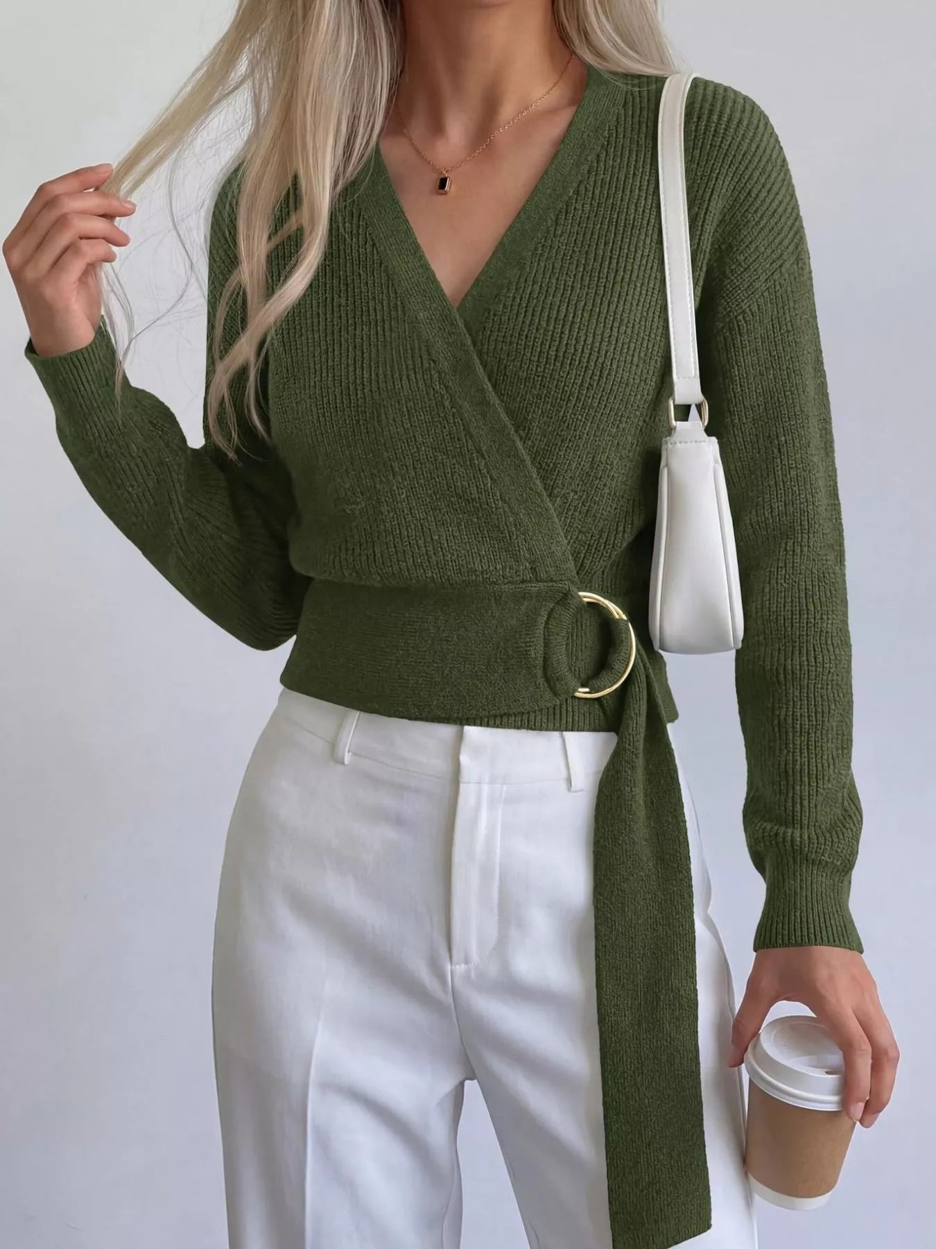 Metal Ring Detail Dropped Shoulder Sweater  Shop One Place
