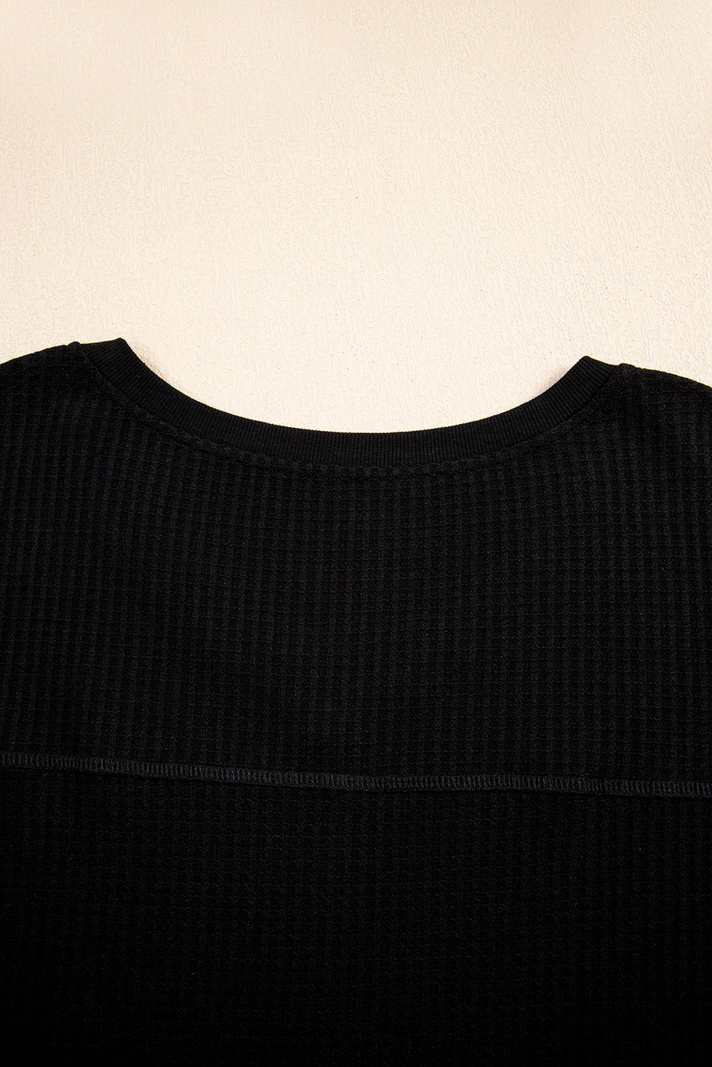 Black Waffle Texture V Neck Drop Shoulder Loose Tee  Shop One Place