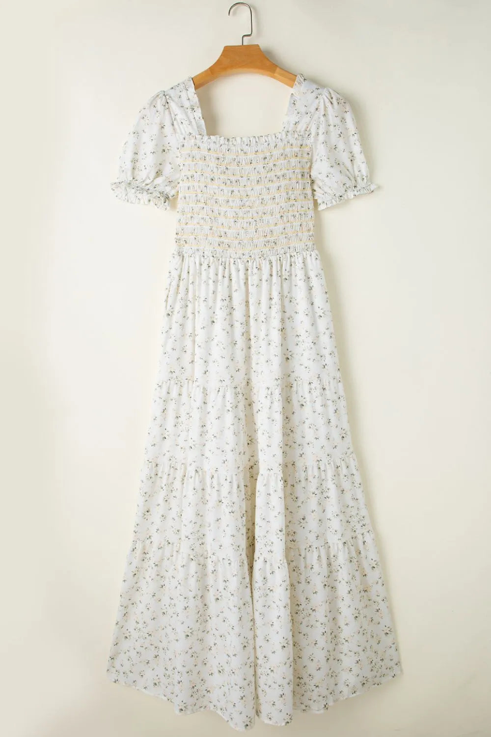 Floral Smocked Short Puff Sleeve Maxi Dress  Shop One Place