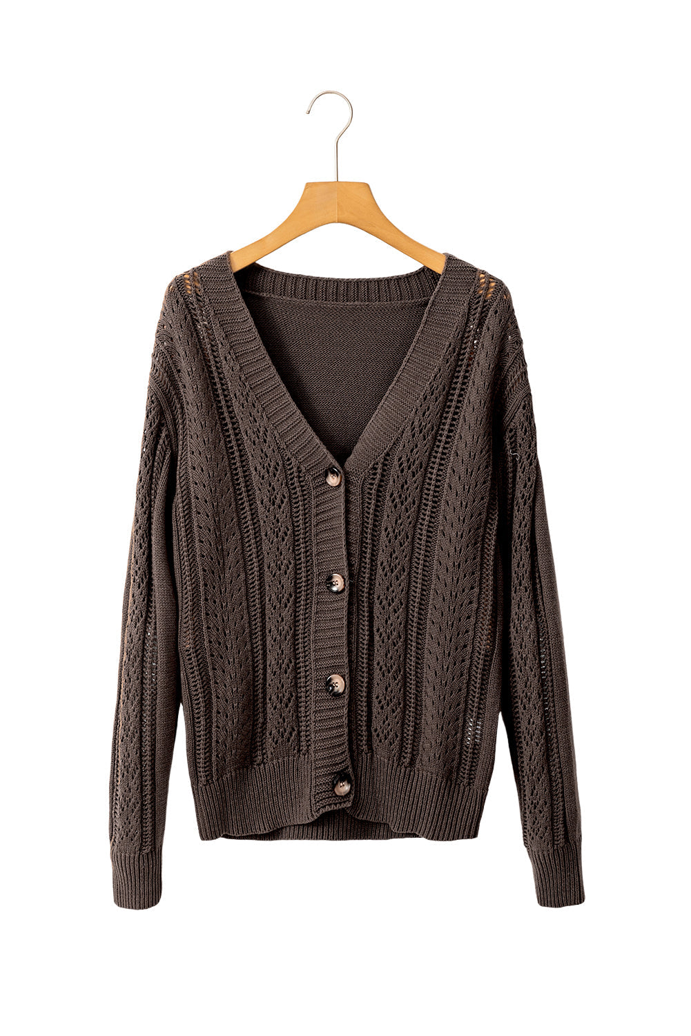 Dark Khaki Hollow Knit Drop Shoulder Cardigan  Shop One Place