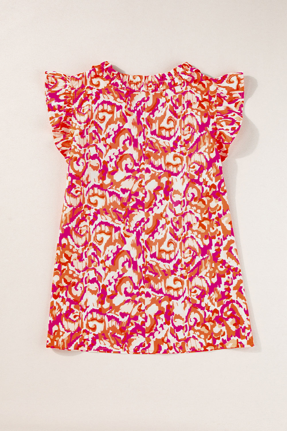 Orange Abstract Print Frill Split Neck Ruffle Sleeveless Top