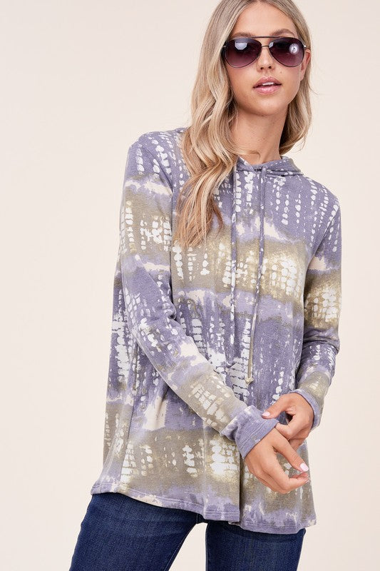 TERRY TIE DYE LONG HOODIE TOP