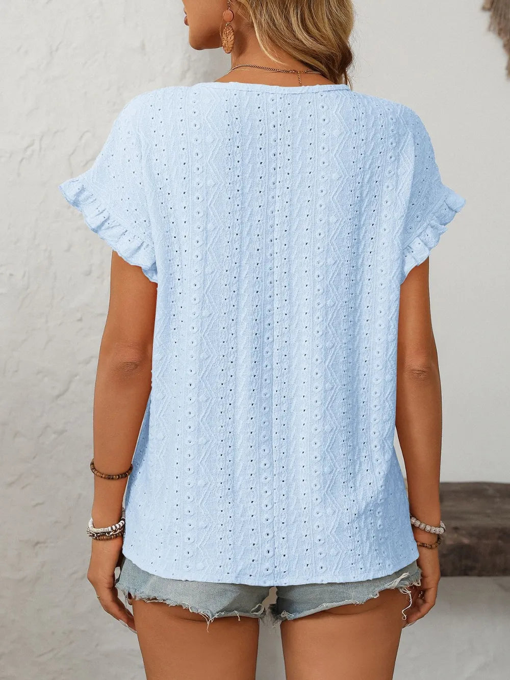Mandy Eyelet Round Neck Short Sleeve Top  Shop One Place