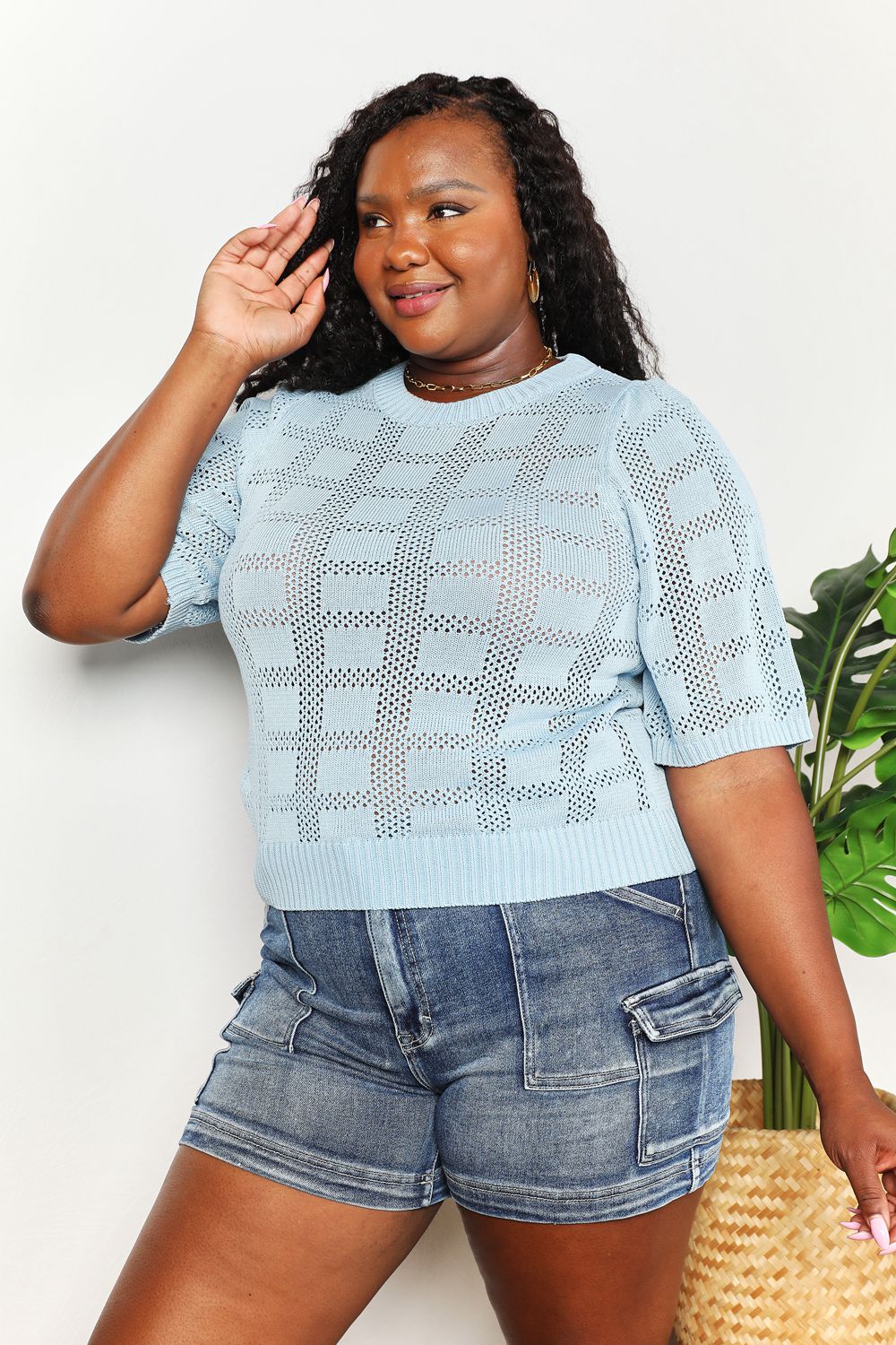 Mandy Ribbed Trim Round Neck Knit Top  Shop One Place