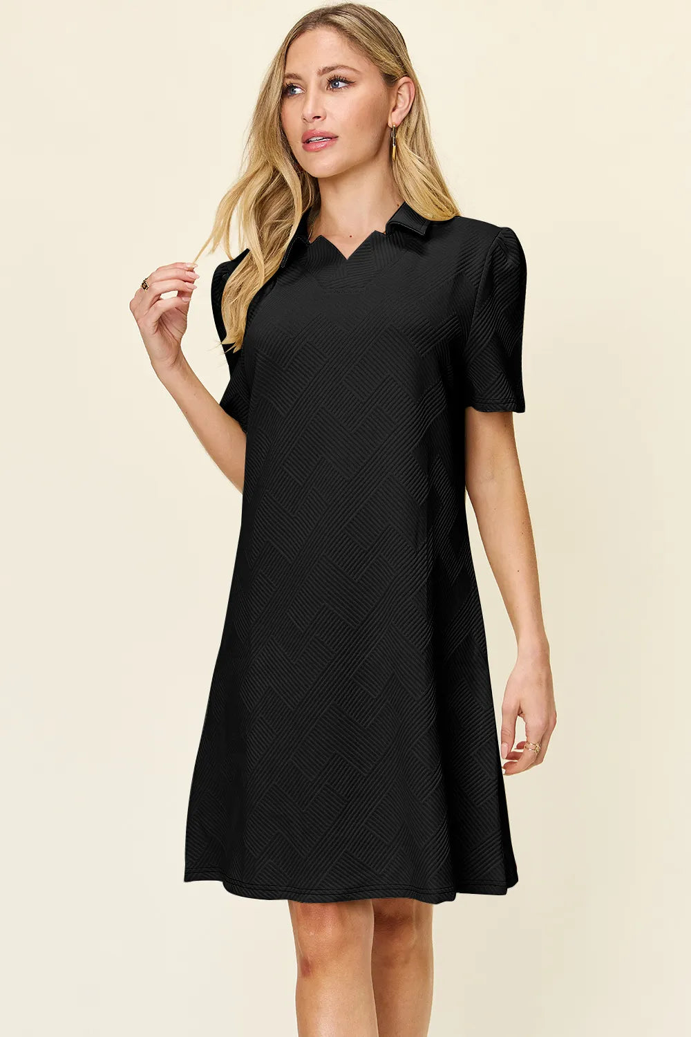 Double Take Full Size Texture Collared Neck Short Sleeve Dress  Shop One Place