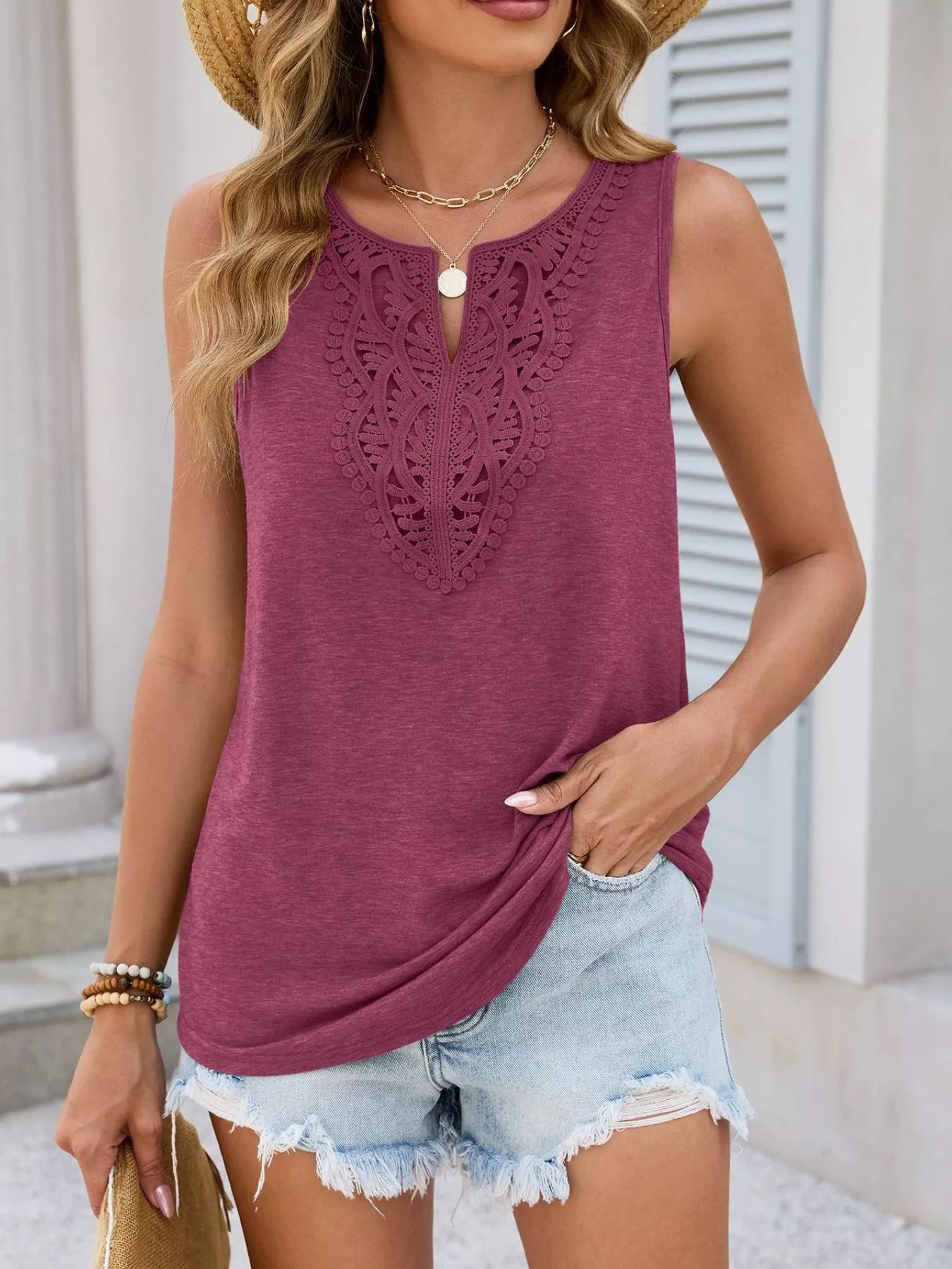 Lace Trim Sleeveless Tank Top  Shop One Place