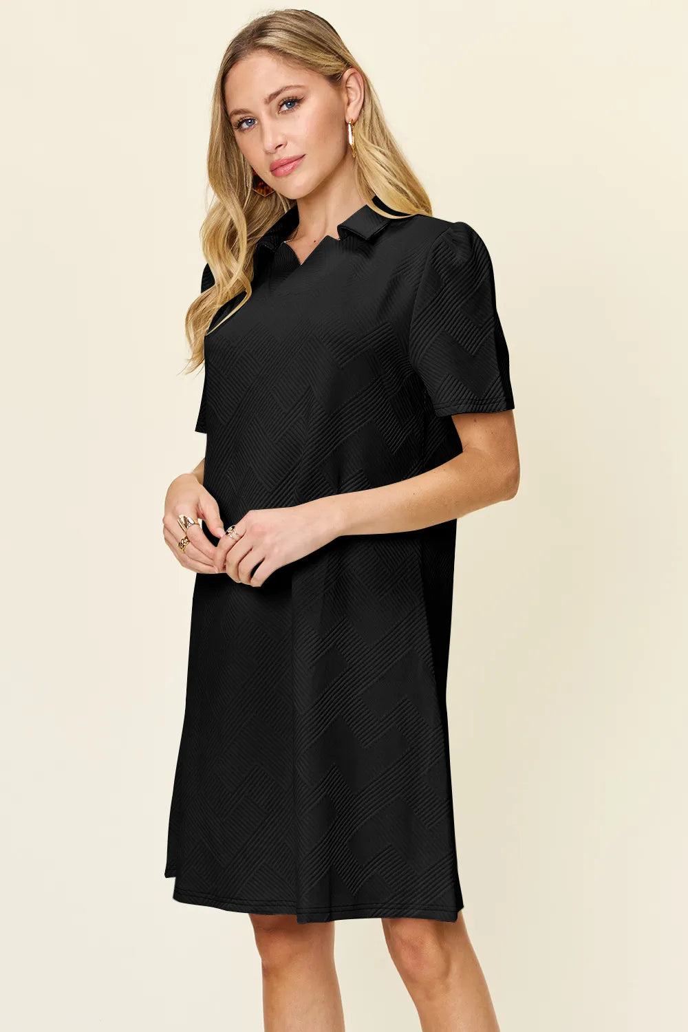 Double Take Full Size Texture Collared Neck Short Sleeve Dress  Shop One Place