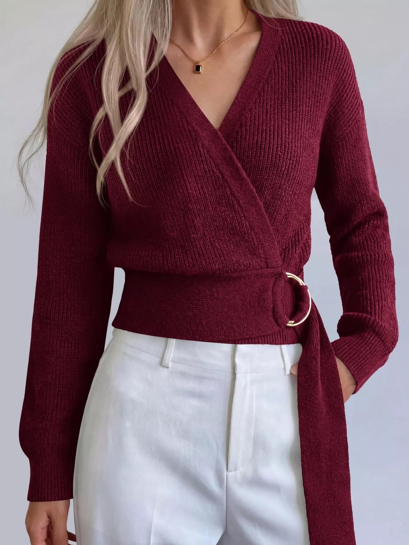 Metal Ring Detail Dropped Shoulder Sweater  Shop One Place