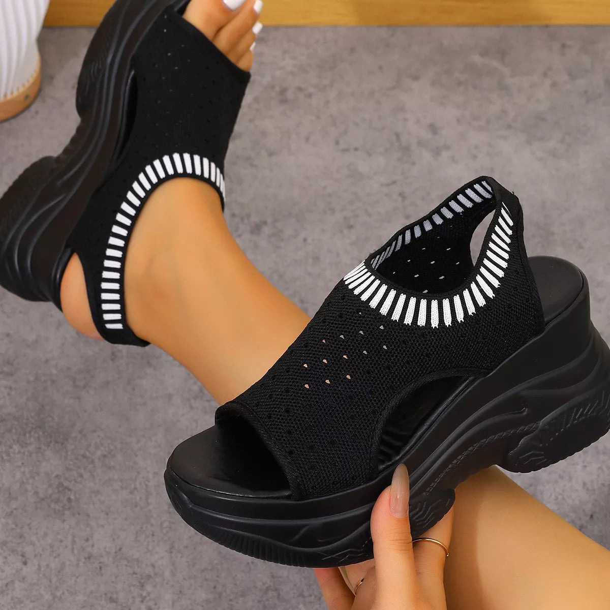 Mesh Platform Wedge Sandals  Shop One Place