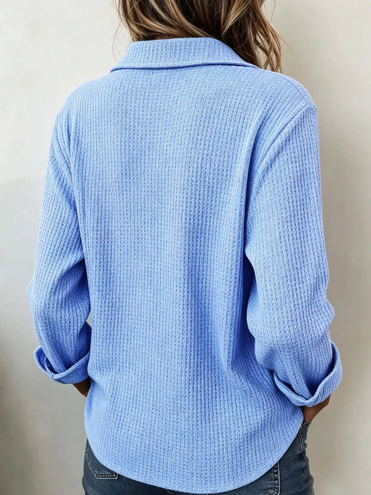 Women's Waffle Knit Long Sleeve Polo Top – view 5
