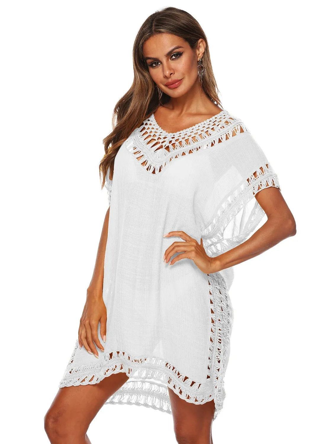 Bohemian Crochet Trim Beach Cover Up Dress  Shop One Place