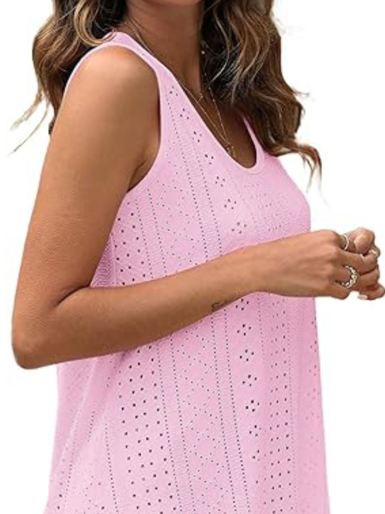 Eyelet Scoop Neck Tank  Shop One Place
