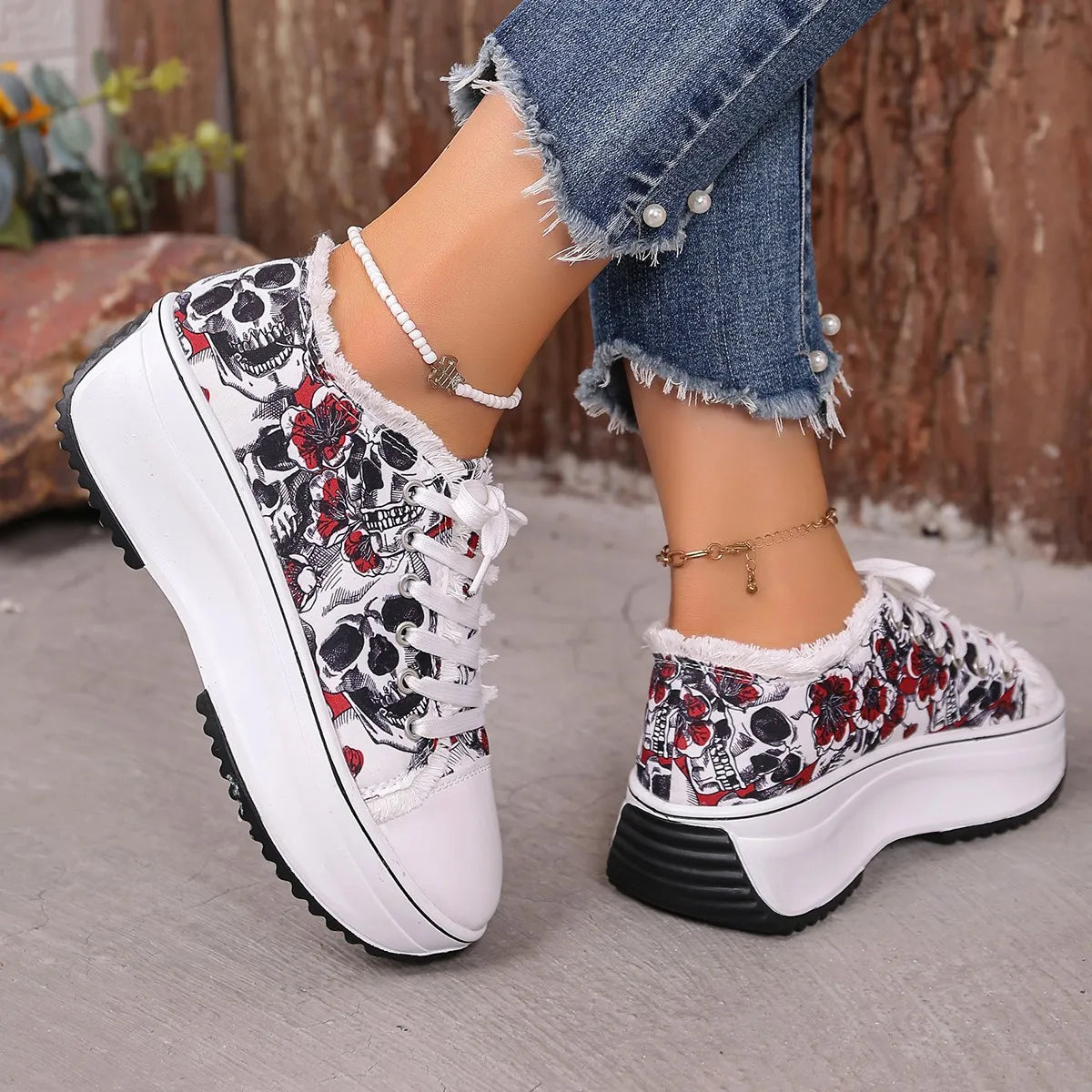 Printed Lace Up Platform Sneakers  Shop One Place