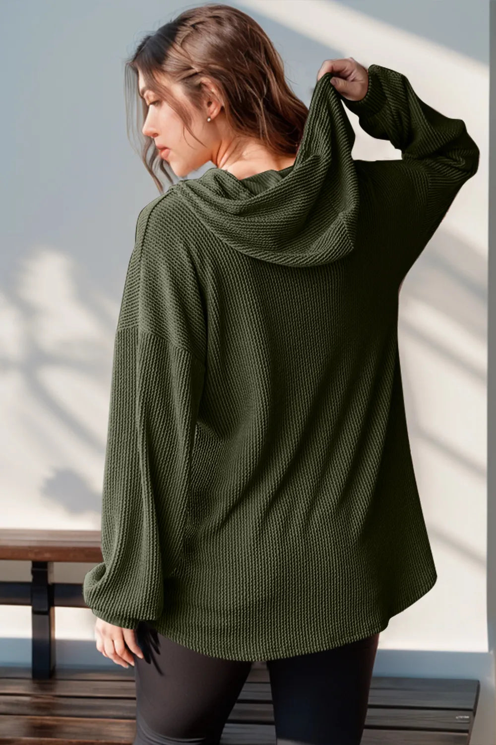 Double Take Full Size Half Button Long Sleeve Hoodie  Shop One Place