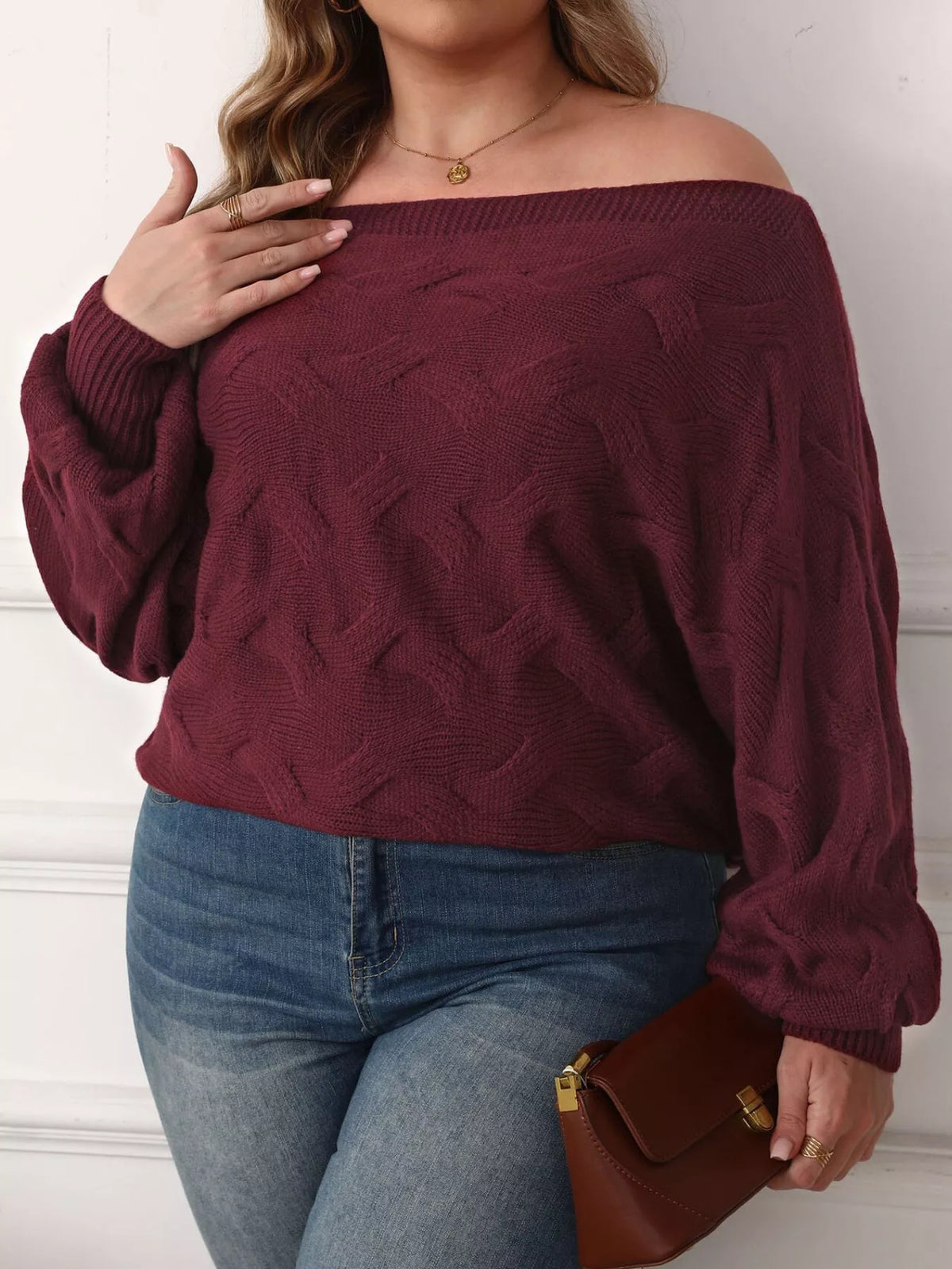 Plus Size Off-Shoulder Long Sleeve Sweater  Shop One Place
